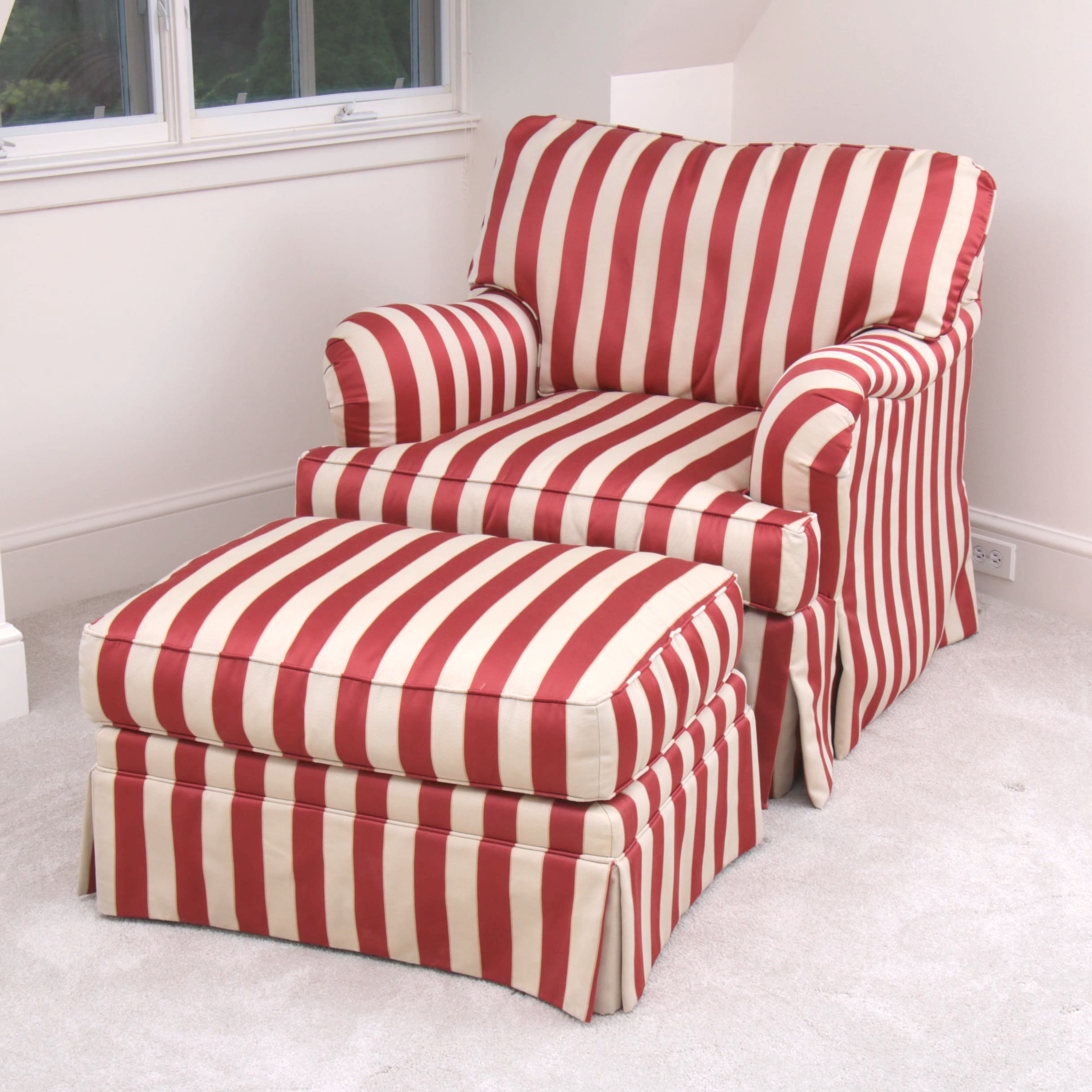 Century Furniture Striped Fabric Club Chair with Ottoman
