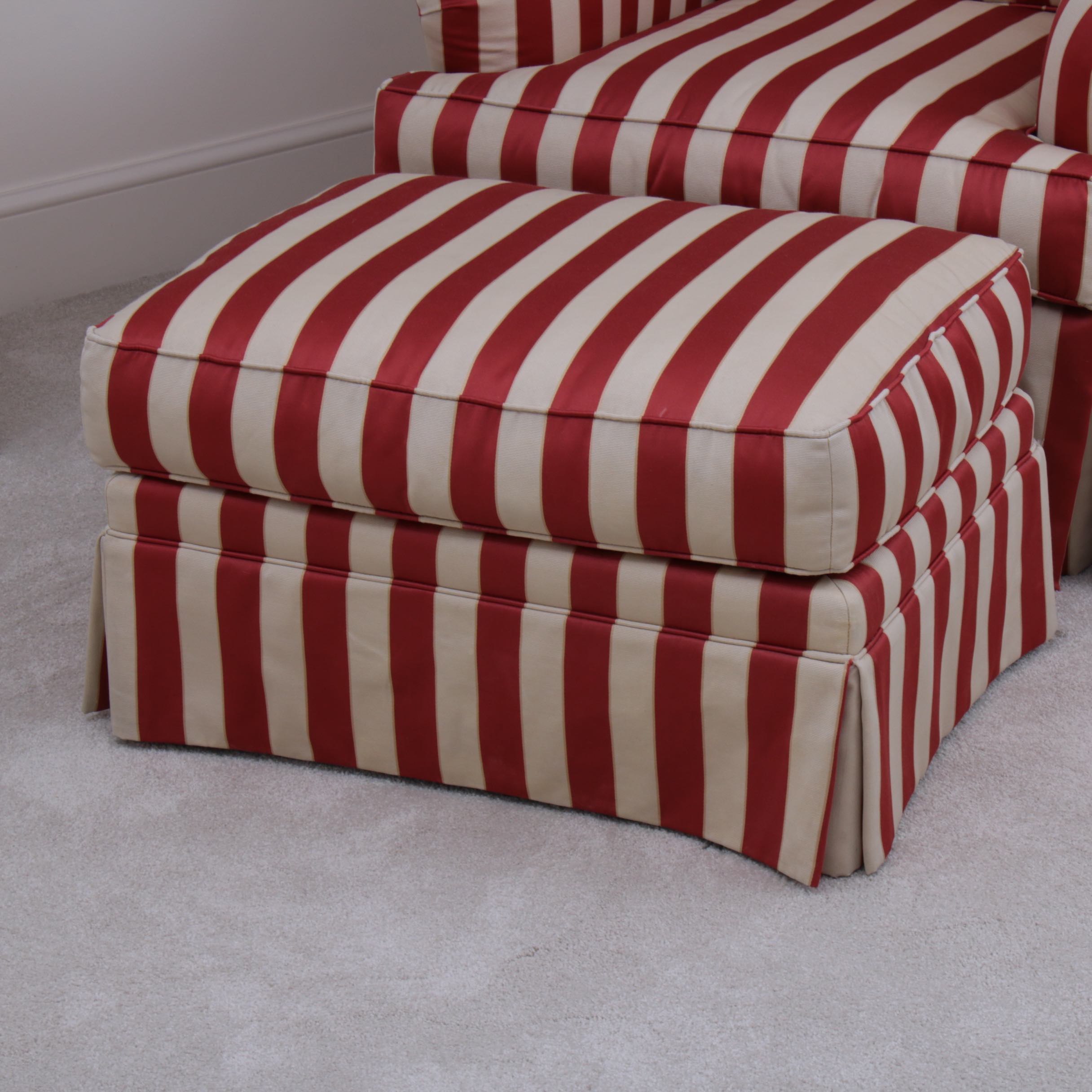 Century Furniture Striped Fabric Club Chair with Ottoman