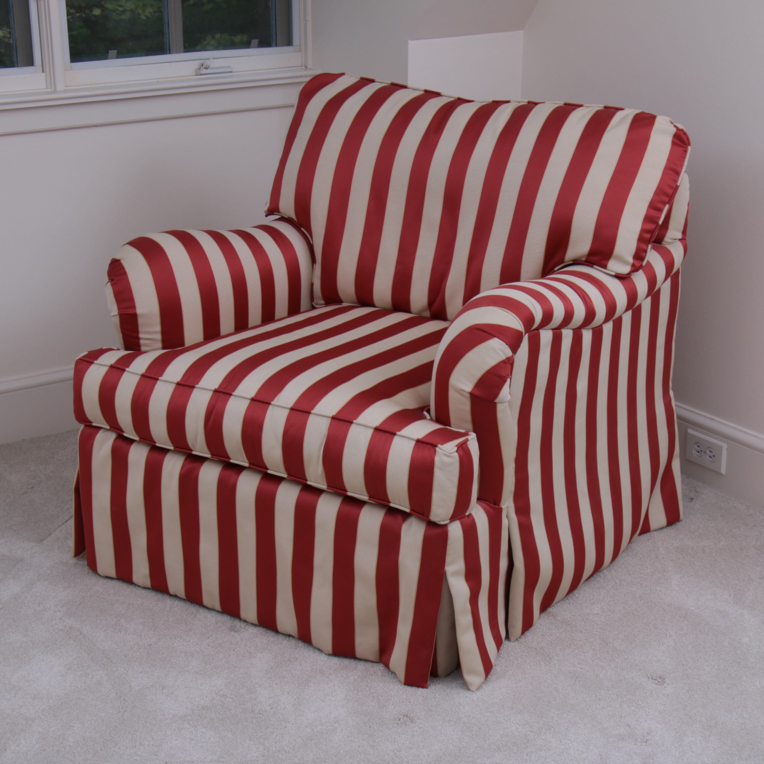Century Furniture Striped Fabric Club Chair with Ottoman