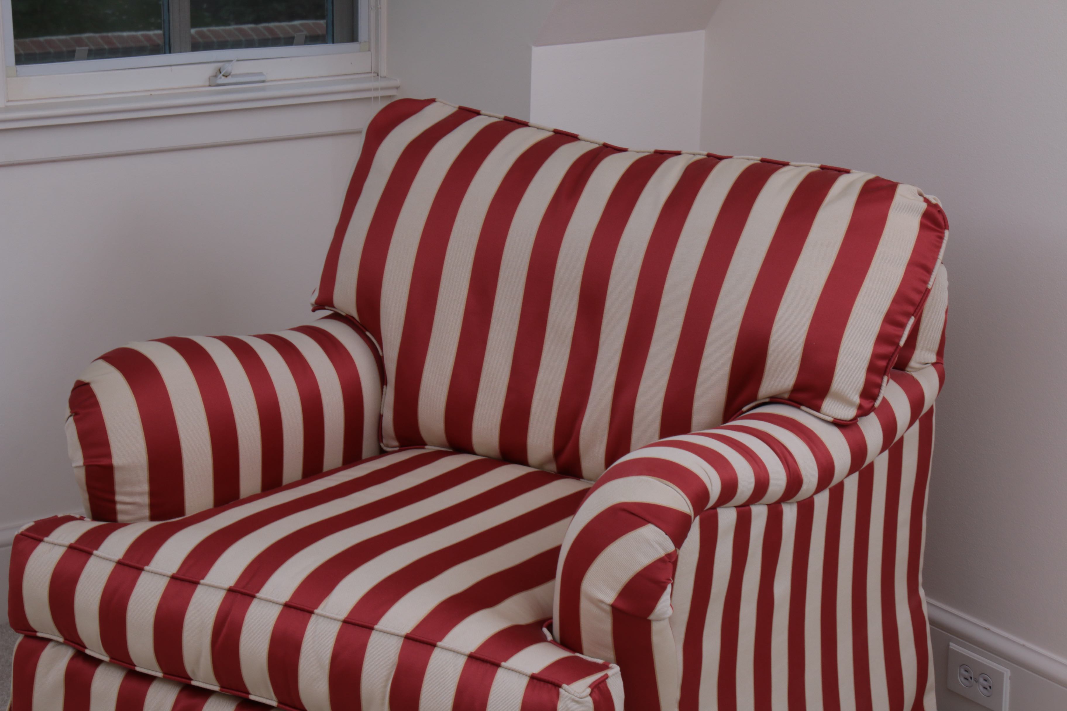 Century Furniture Striped Fabric Club Chair with Ottoman