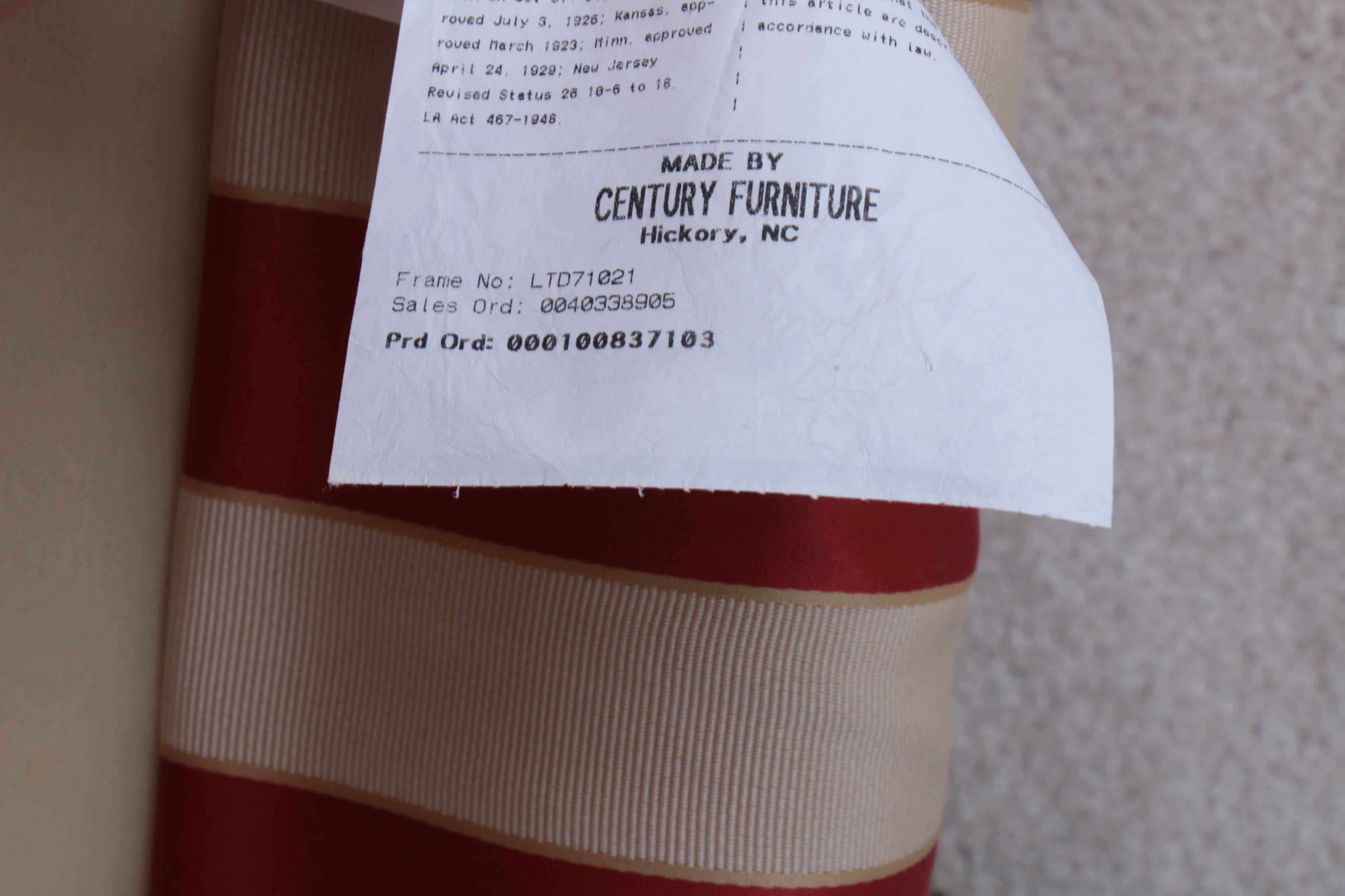 Century Furniture Striped Fabric Club Chair with Ottoman