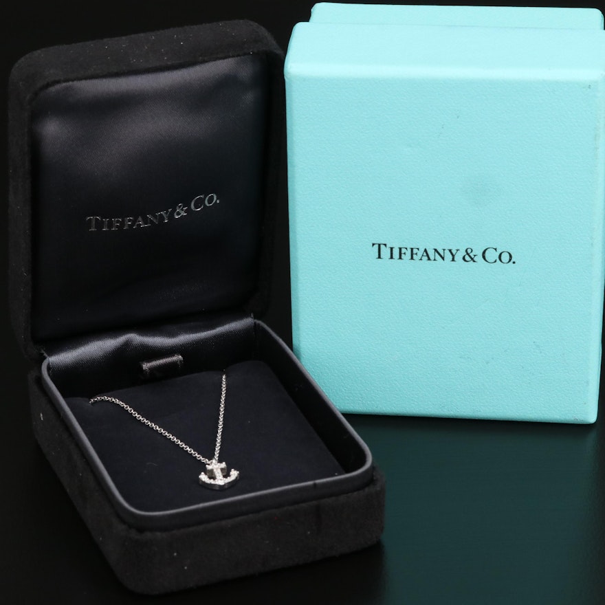 Tiffany & Co. 18K Diamond Anchor Necklace