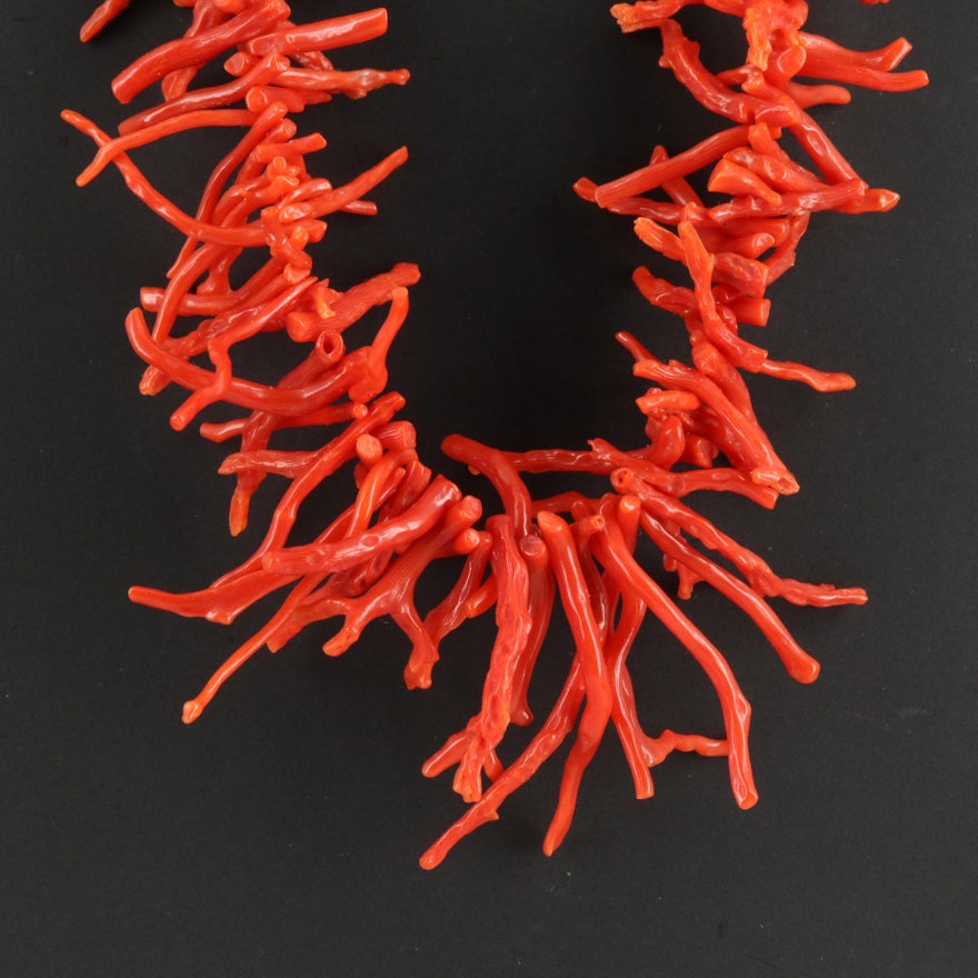 Graduated Branch Coral Necklace with 14K Clasp