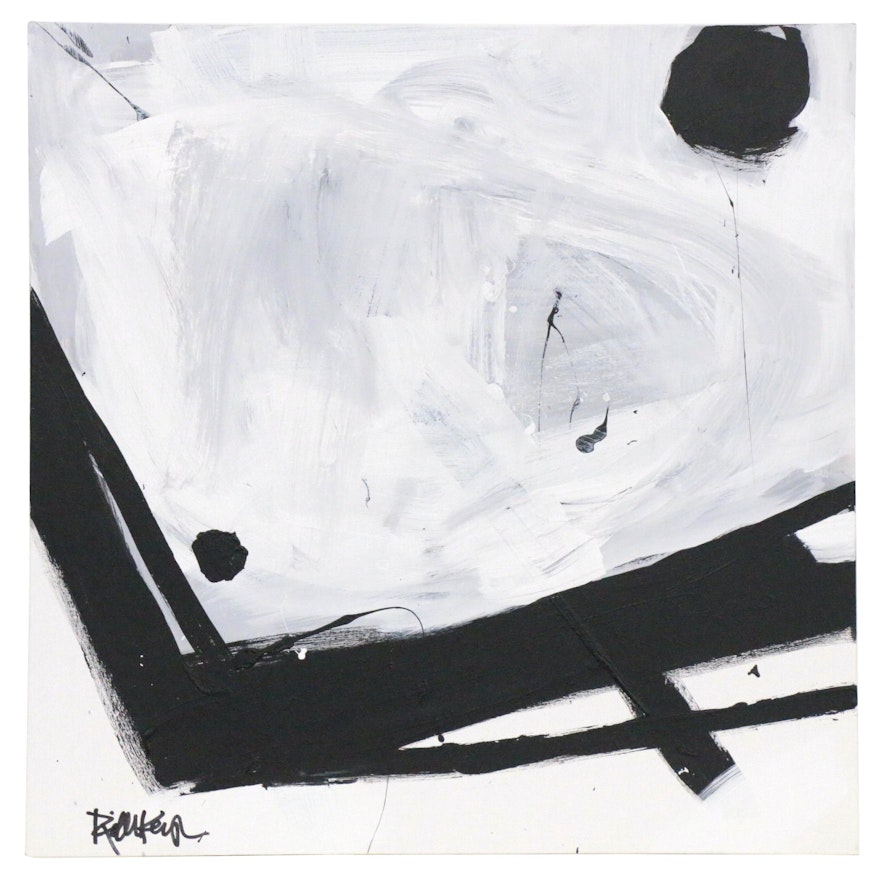 Robbie Kemper Abstract Acrylic Painting "Gray Black White Angle Dots"