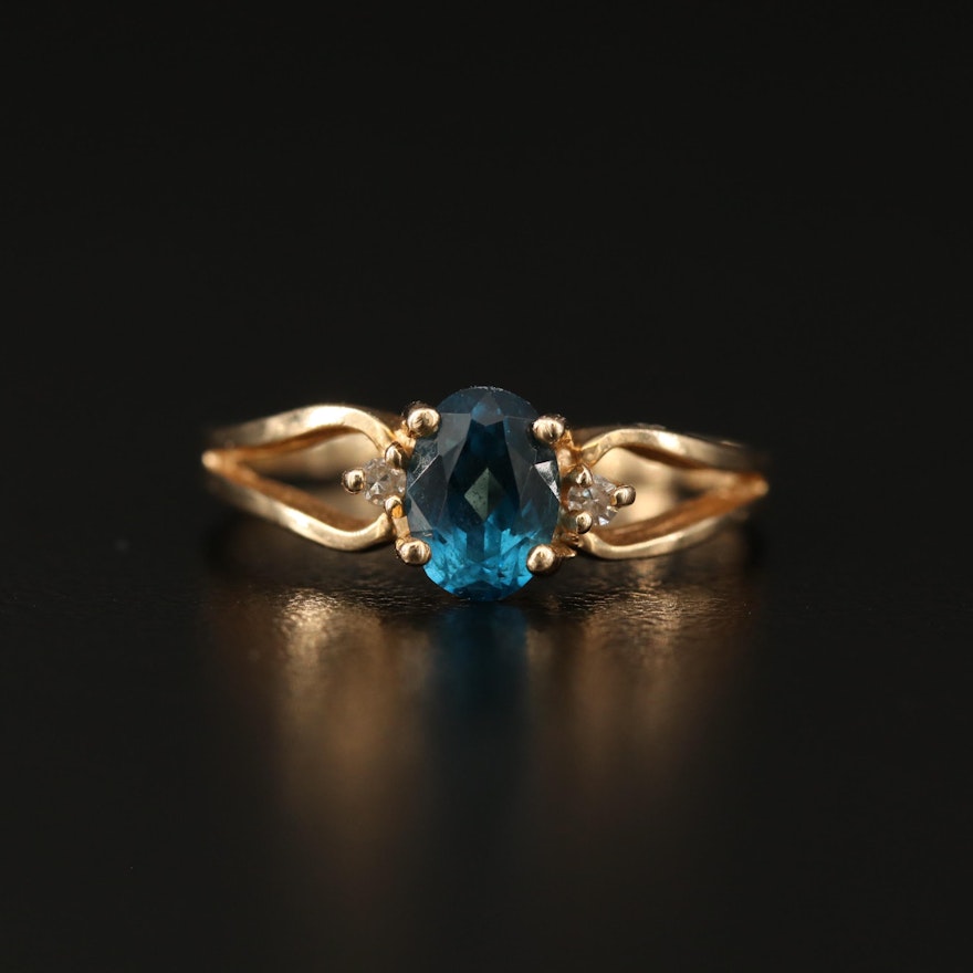 14K Topaz and Diamond Split Shank Ring