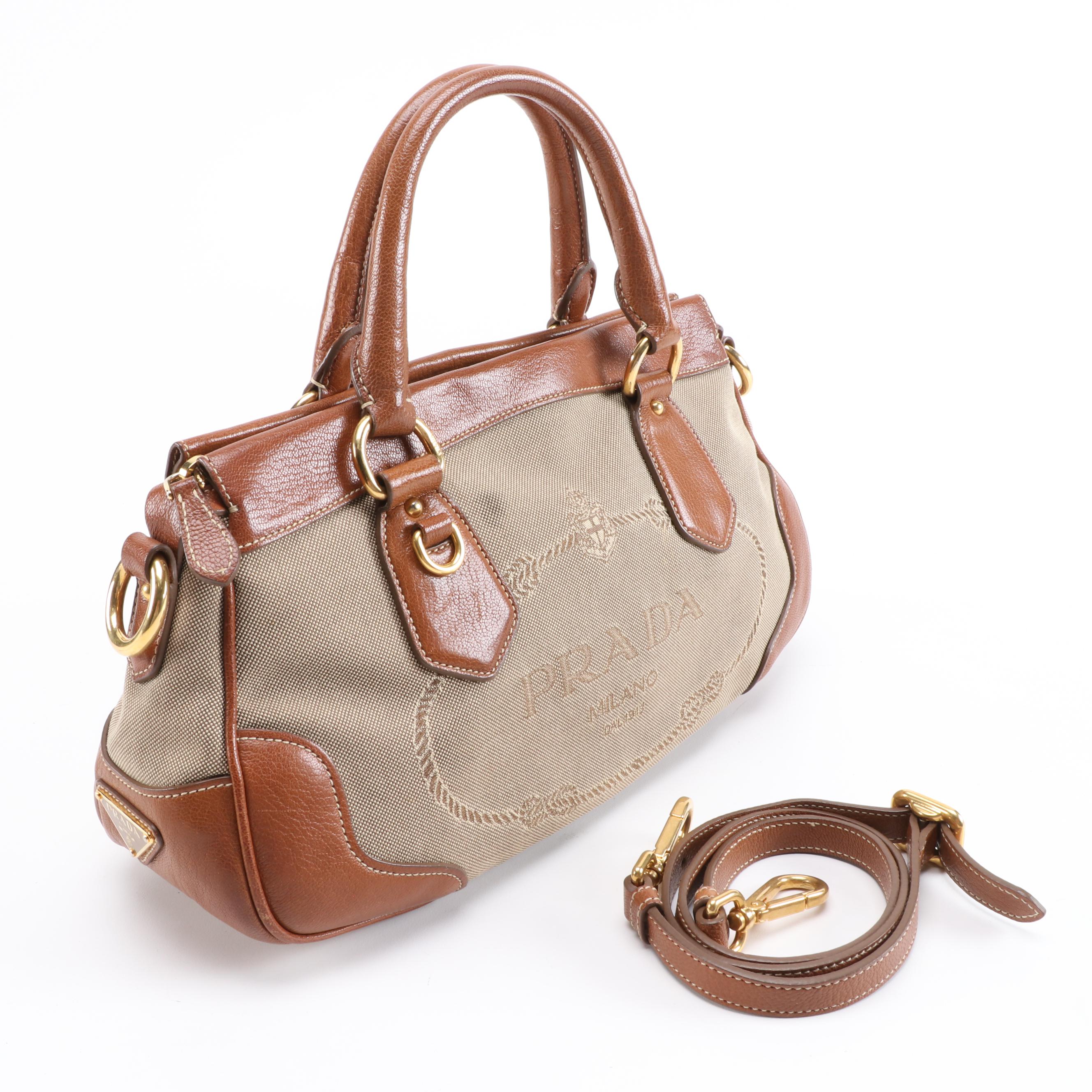 Prada Canapa Jacquard and Leather Two-Way Satchel