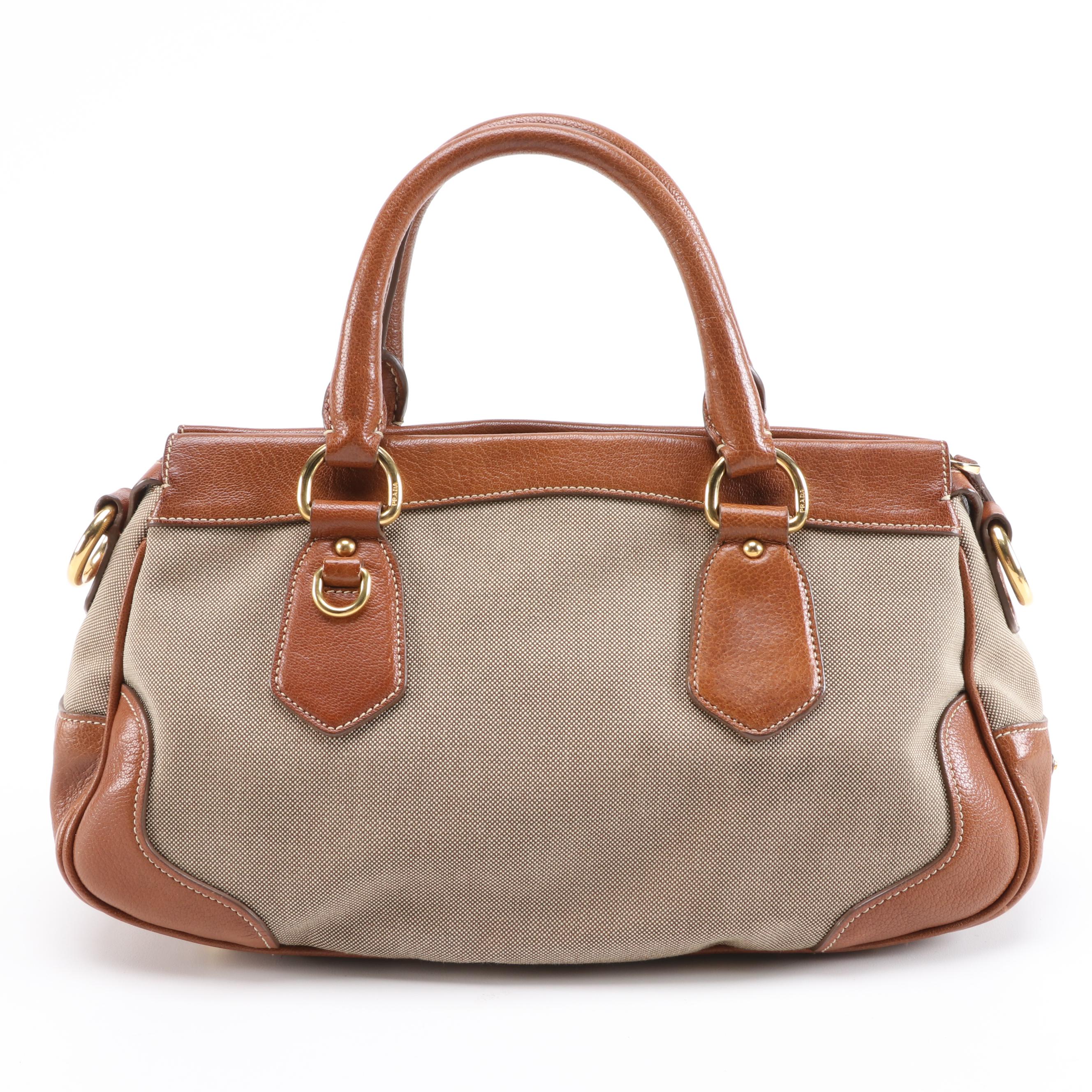 Prada Canapa Jacquard and Leather Two-Way Satchel