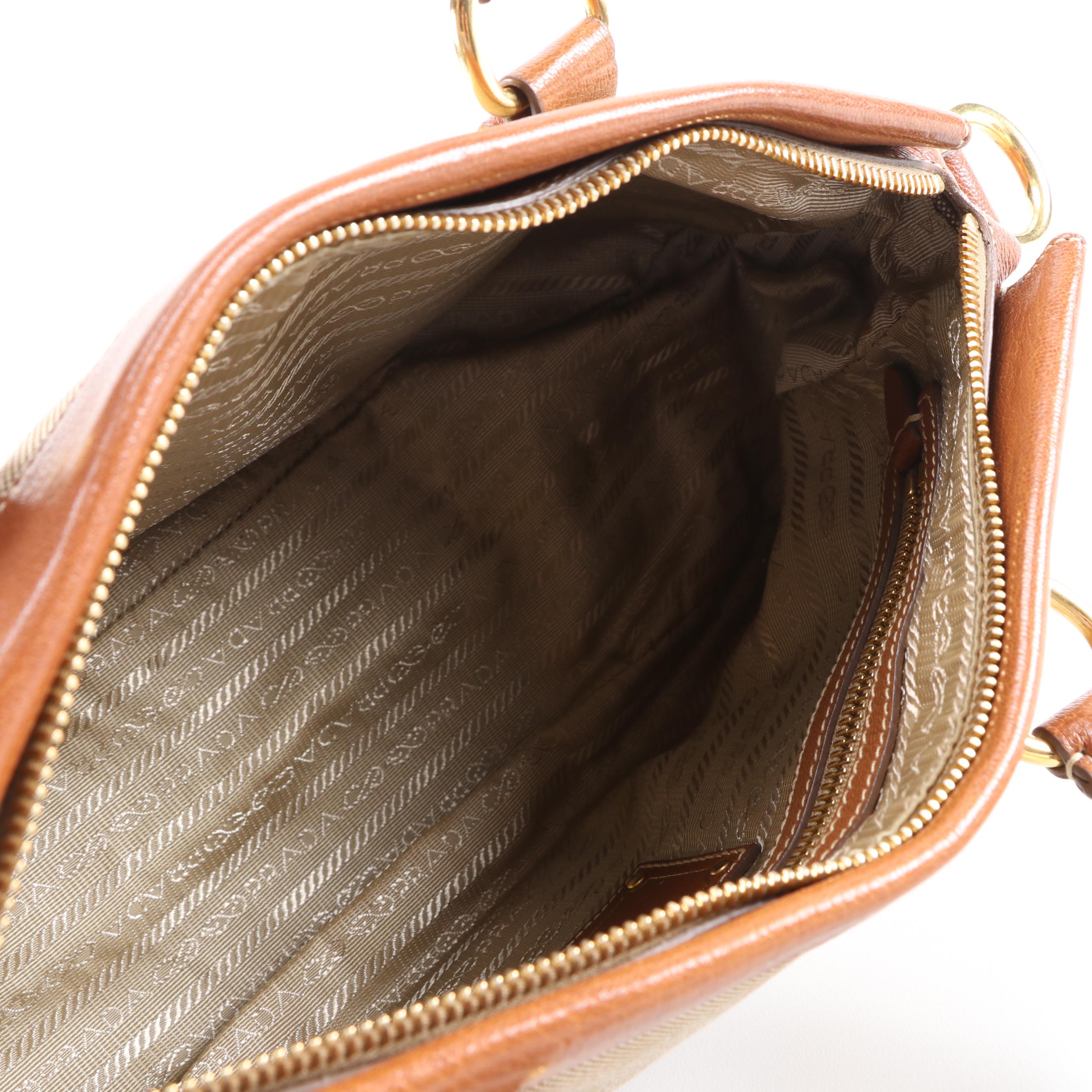 Prada Canapa Jacquard and Leather Two-Way Satchel