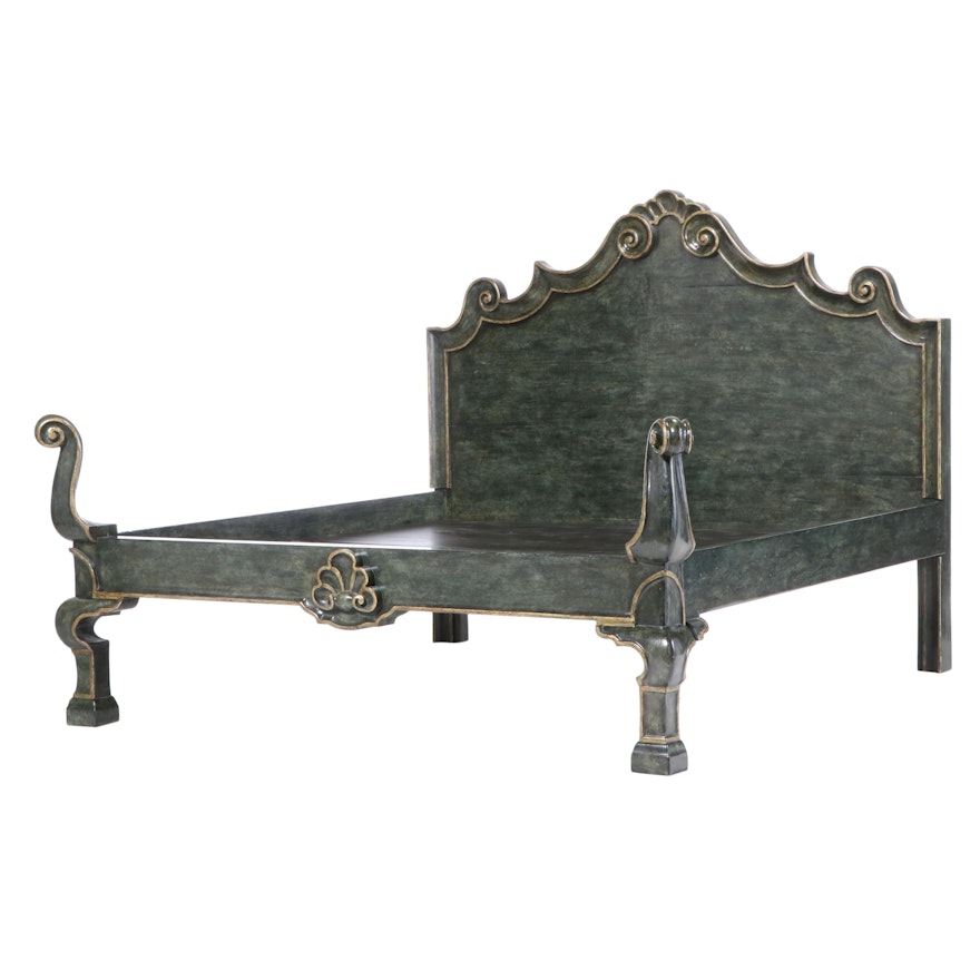 Michael Taylor Designs Painted and Parcel-Gilt King Size "Italian" Bed Frame