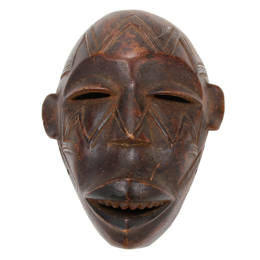 Lulua Inspired Hand-Caved Wood Mask, Central Africa