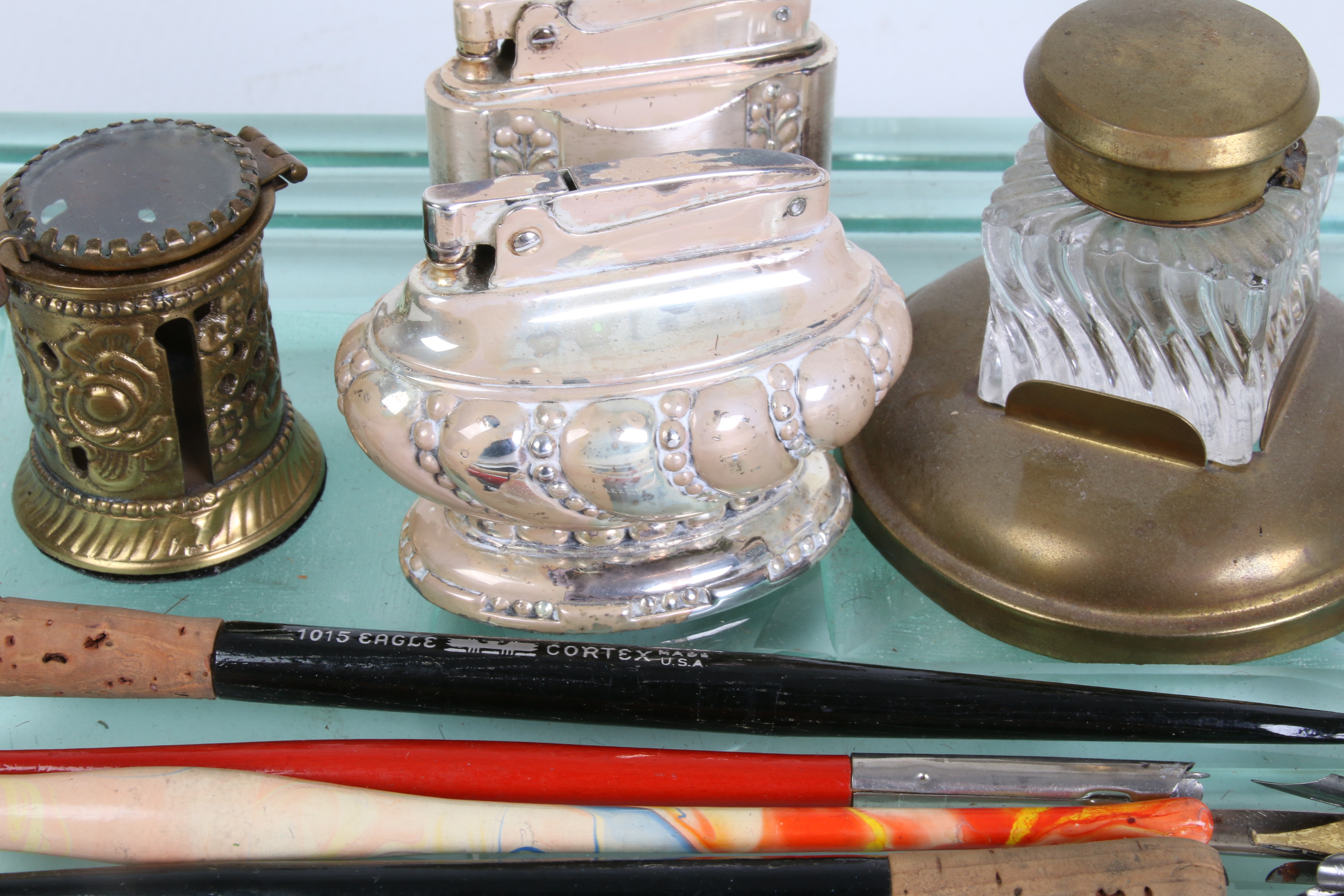 Ronson Lighters, Toledo Enameled Brass Scissors and Desk Decor, Early/Mid 20th C