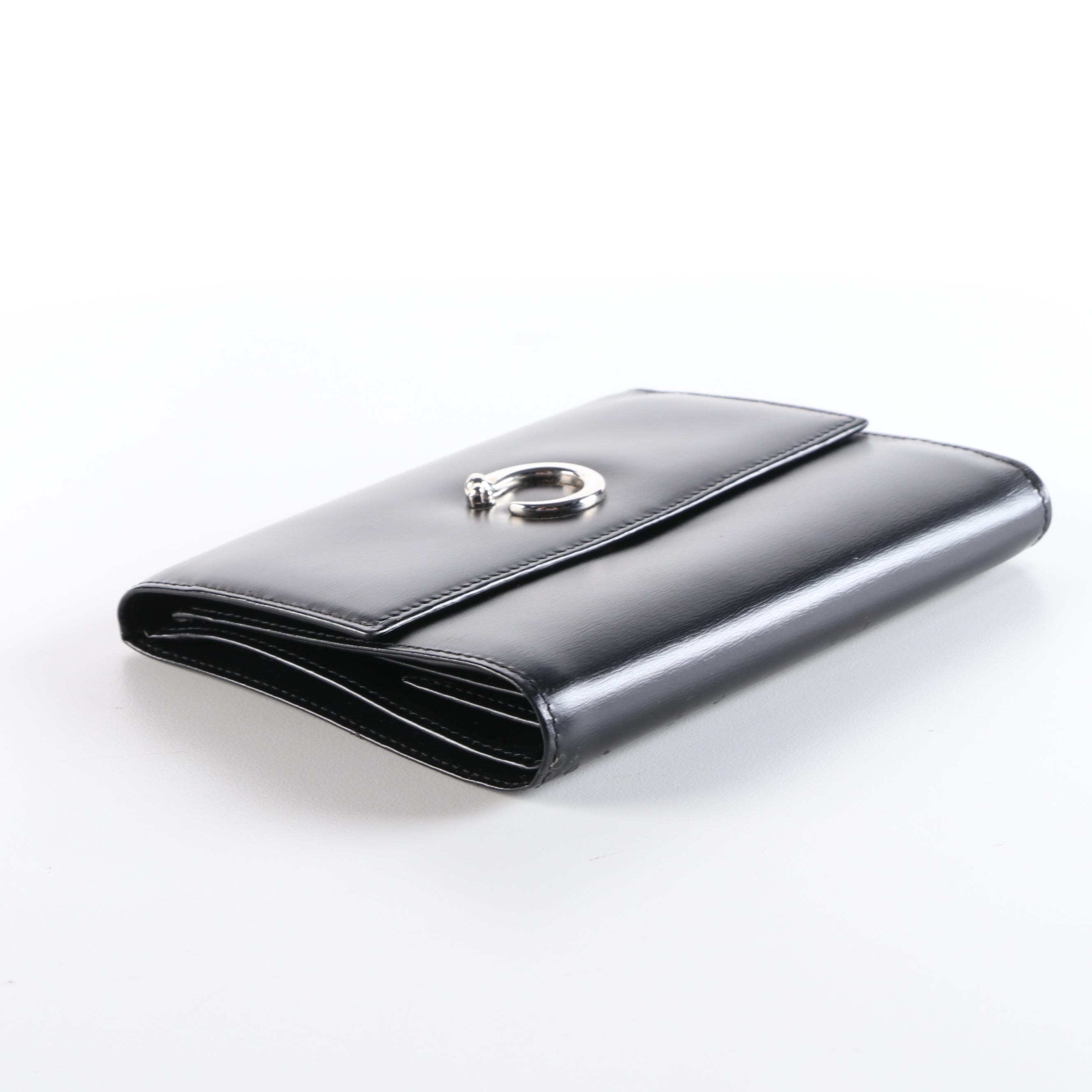 Cartier Panther Logo Black Leather Wallet