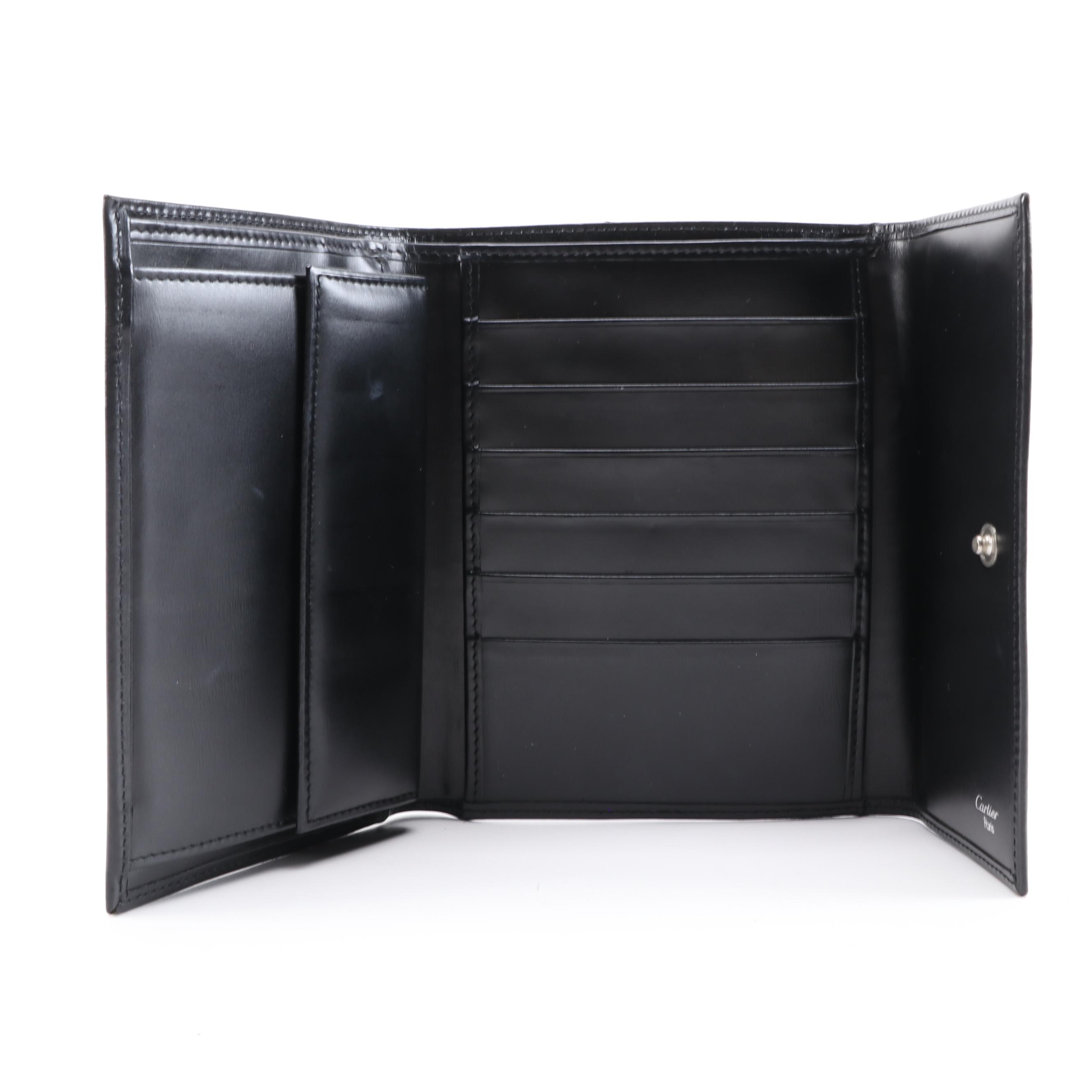 Cartier Panther Logo Black Leather Wallet