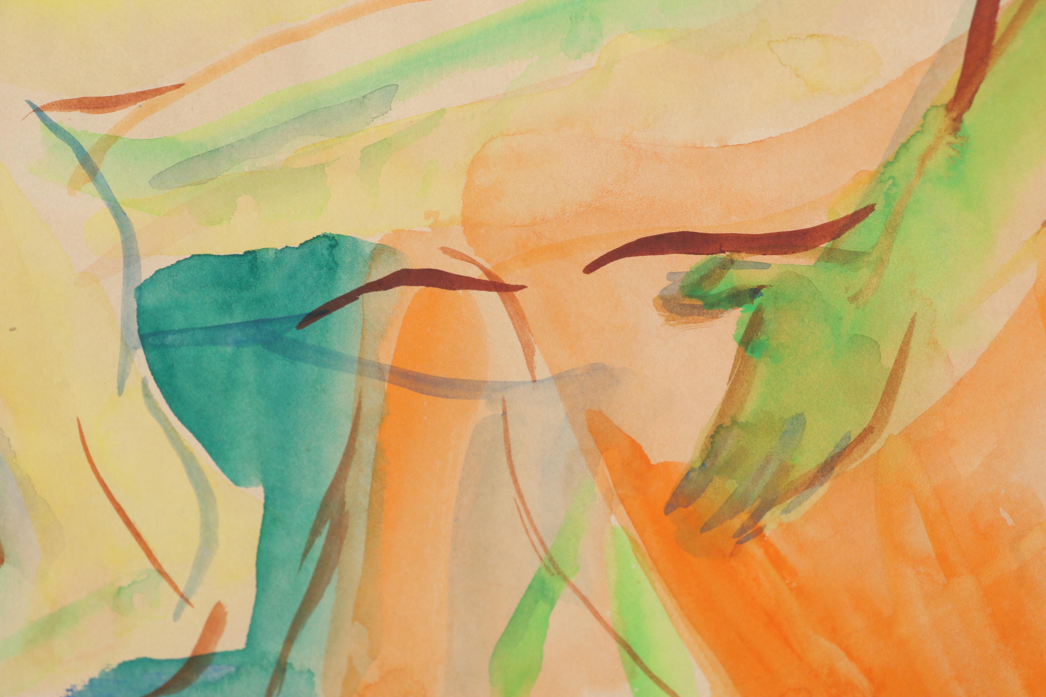 Yolanda Fusco Seated Female Nude Watercolor Painting, 20th Century