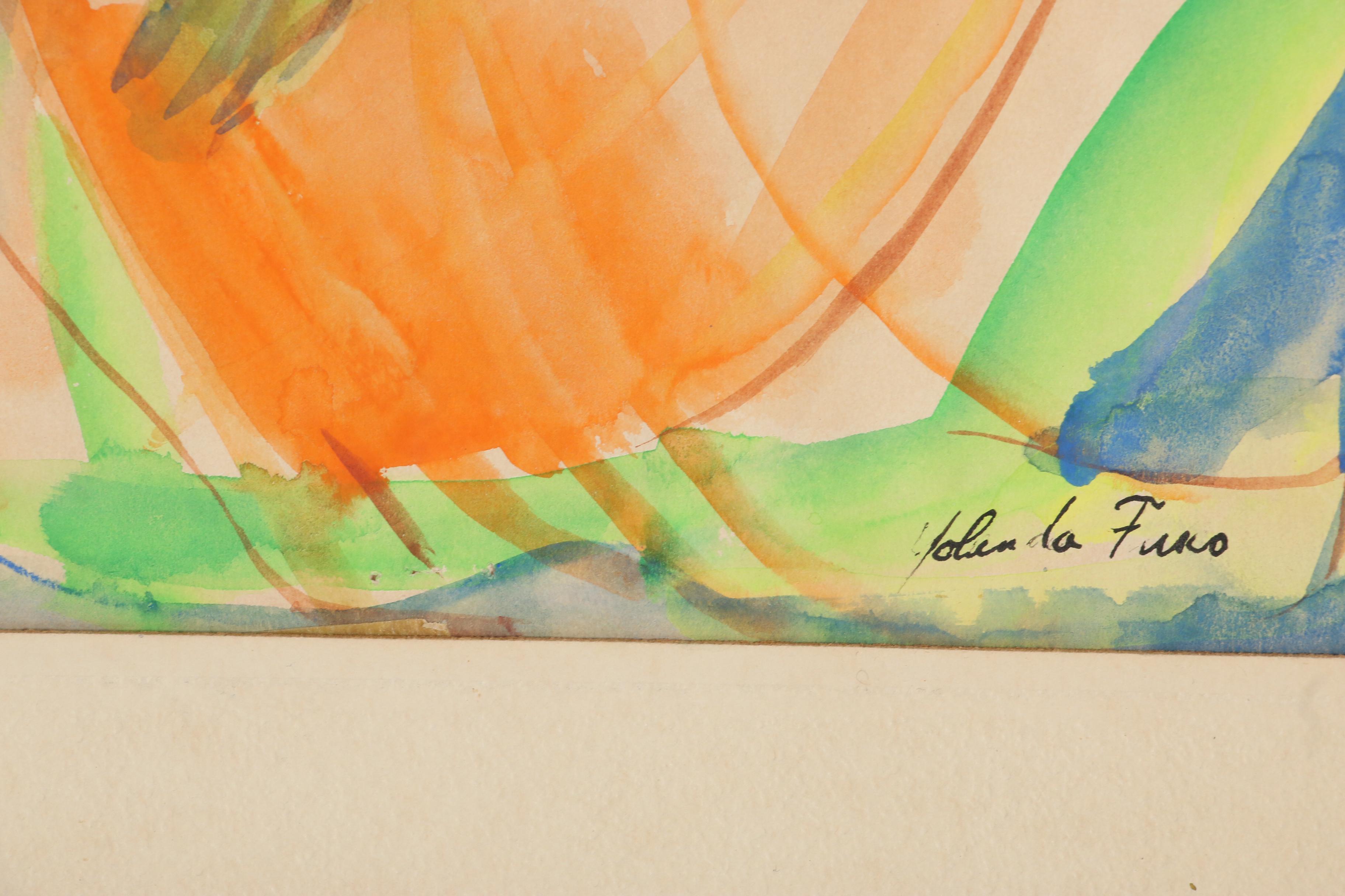 Yolanda Fusco Seated Female Nude Watercolor Painting, 20th Century