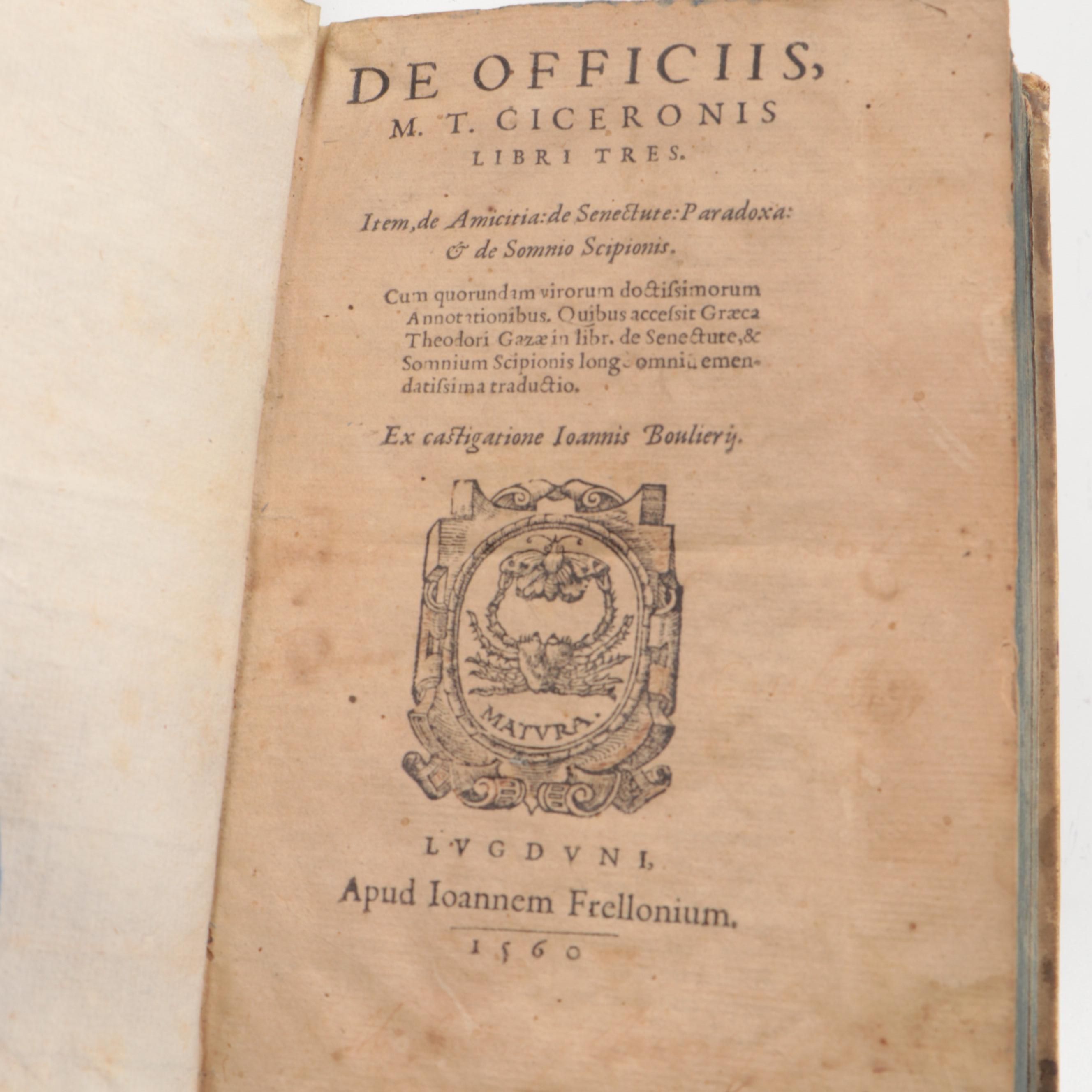 "Orationes et Carmina" by Beroaldus with "De Officiis" by Cicero, 1499 and 1560