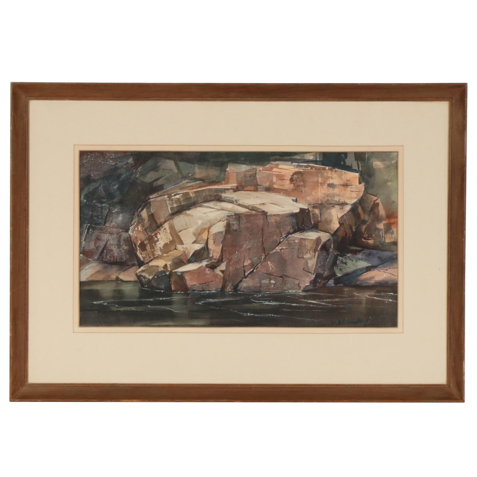 W. B. Romeling Watercolor Painting "Red Rocks, West Canada", 20th Century