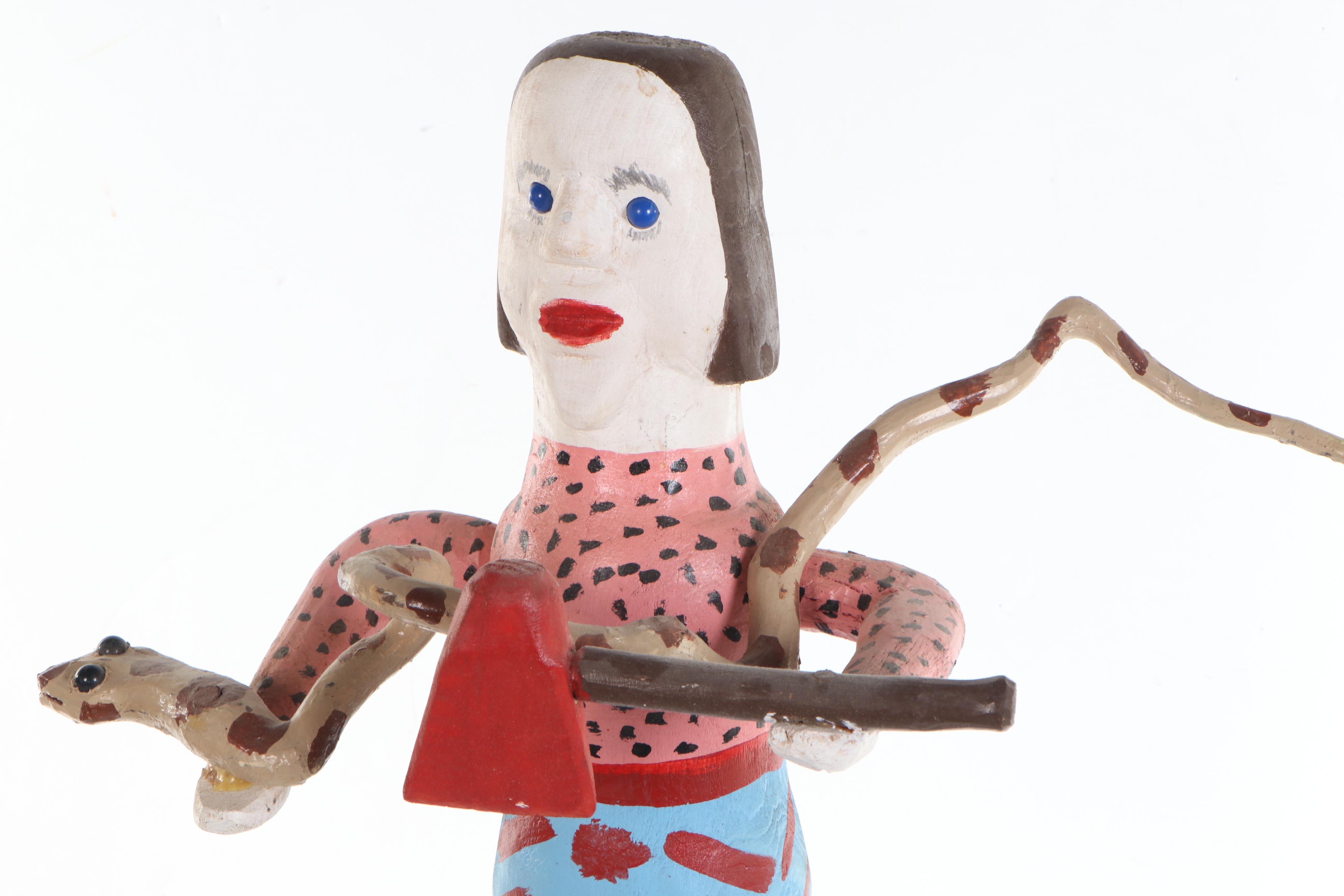 Edd Lambdin Carved Polychrome Folk Art Sculpture, 21st century