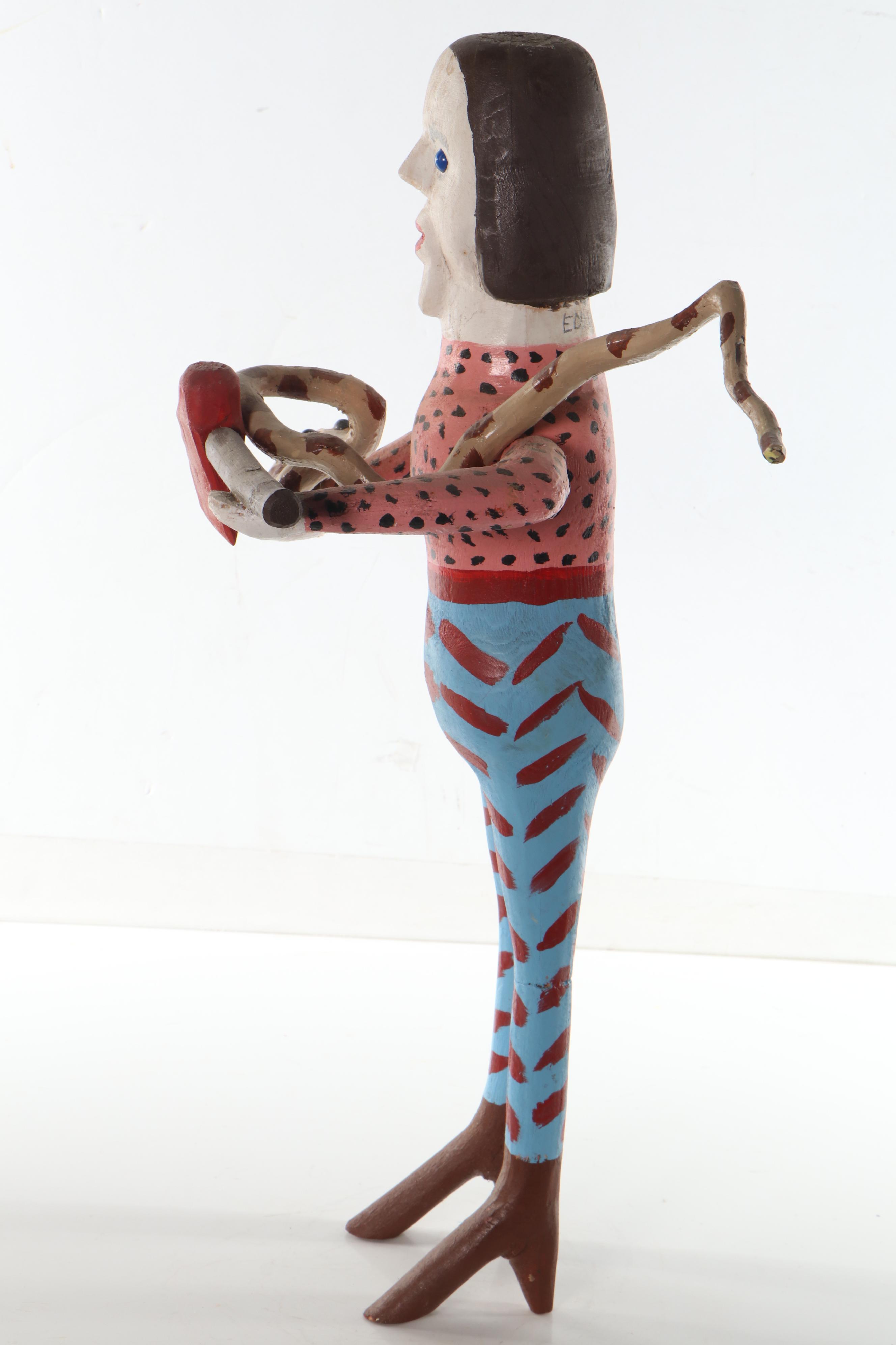 Edd Lambdin Carved Polychrome Folk Art Sculpture, 21st century