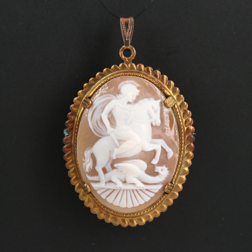 "Saint George and the Dragon" Shell Converter Brooch