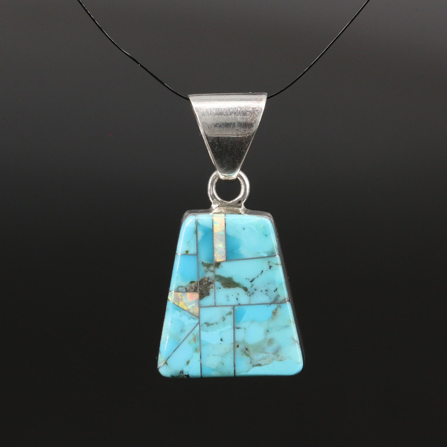 Sterling Silver Opal and Turquoise Inlay Pendant