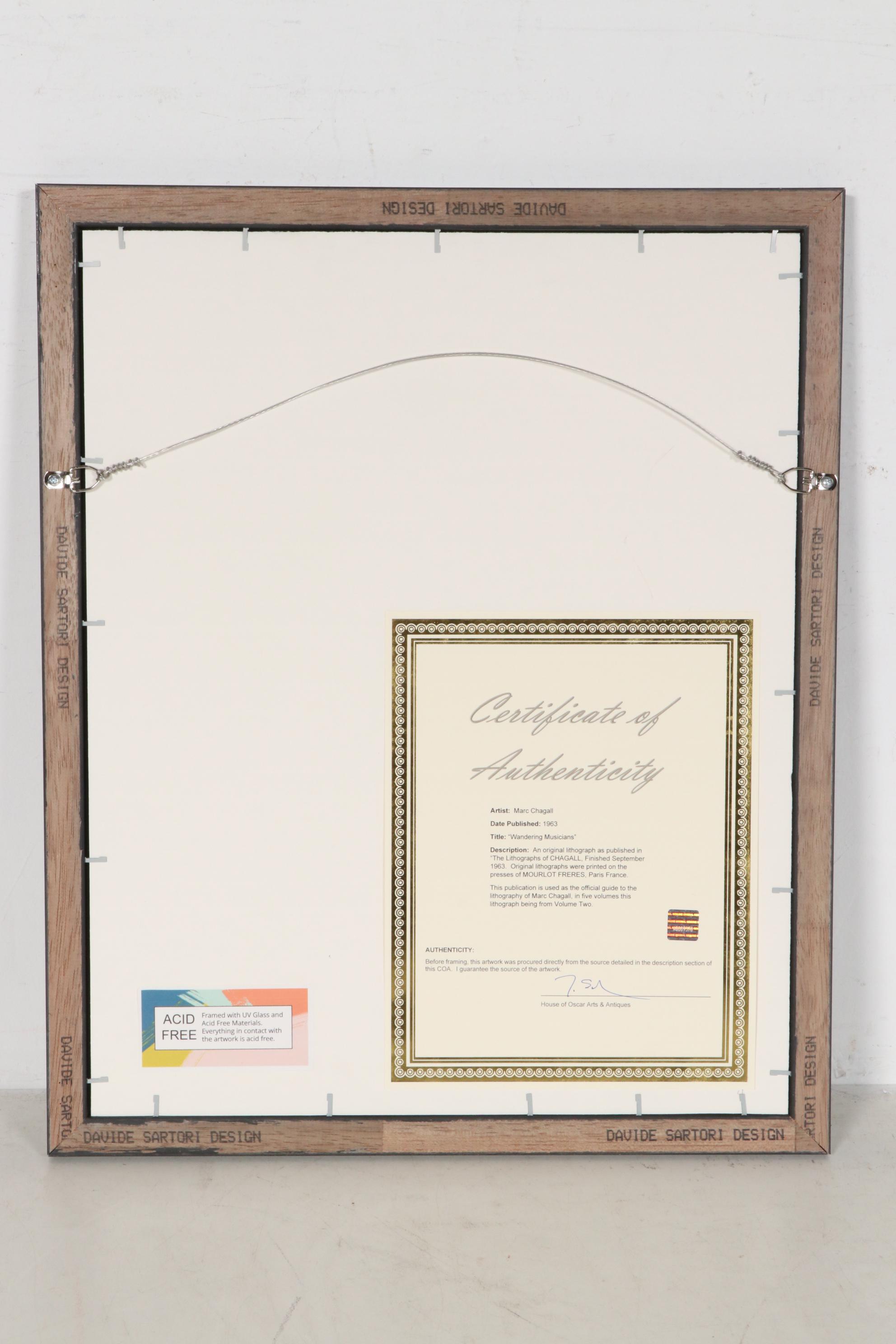 Marc Chagall Color Lithograph "Wandering Musicians", 1963