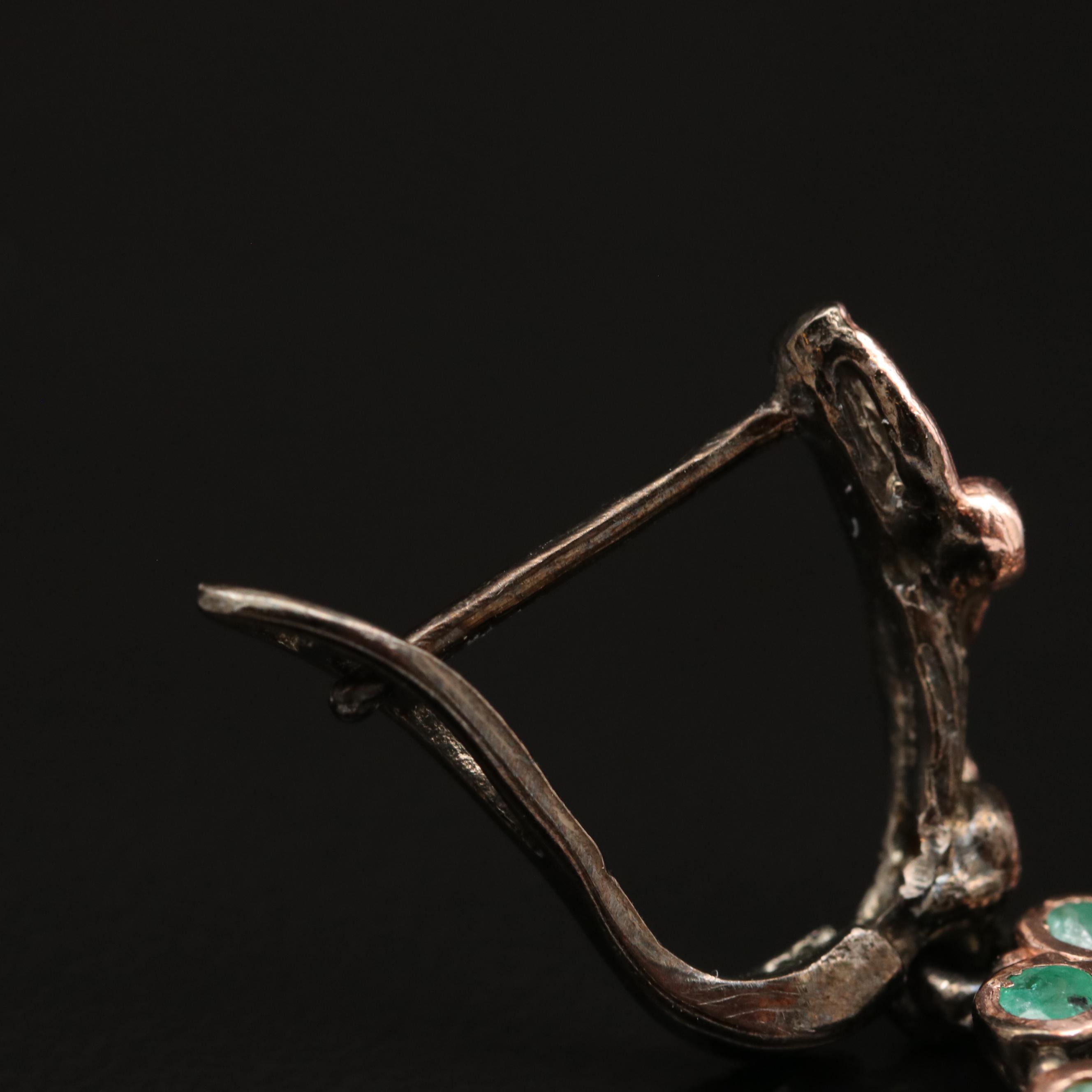 Sterling Silver Pearl and Emearld Tree Motif Earrings