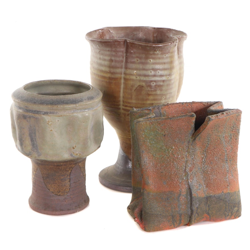 John Tuska Glazed Terracotta Goblets, 20th Century