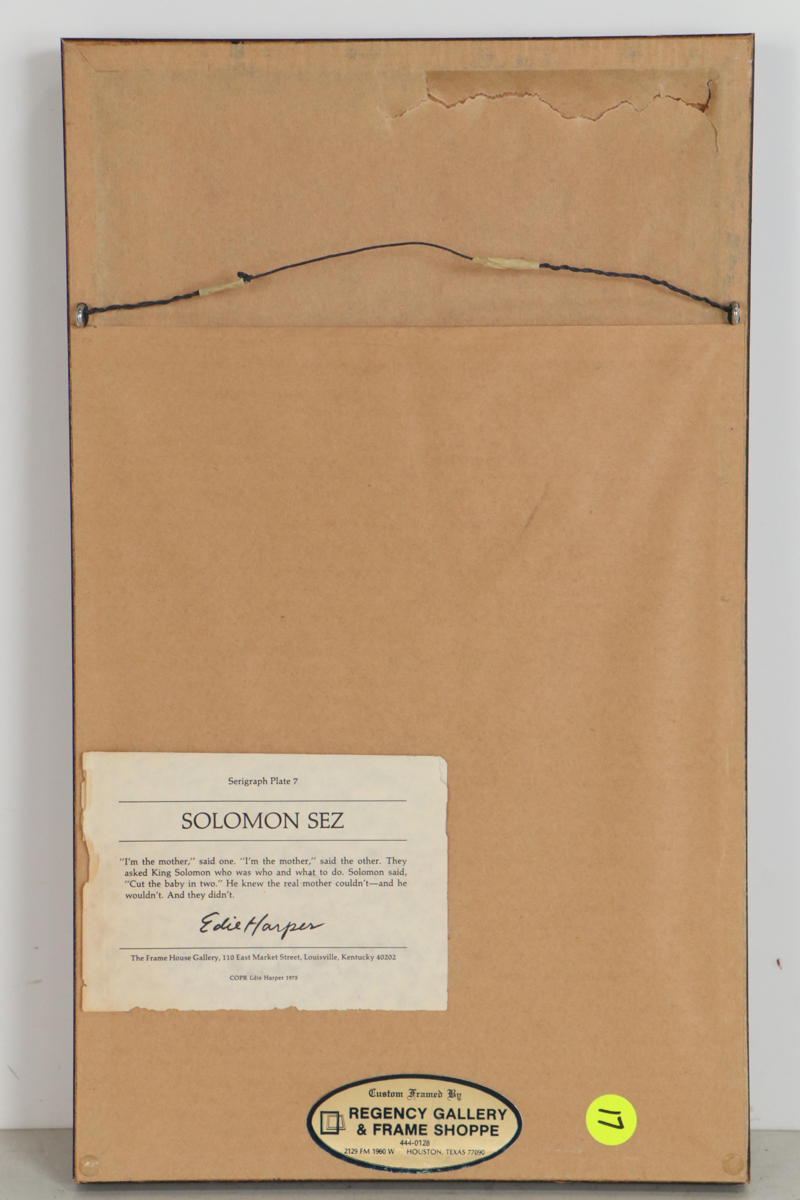 Edie Harper Serigraph "Solomon Sez"