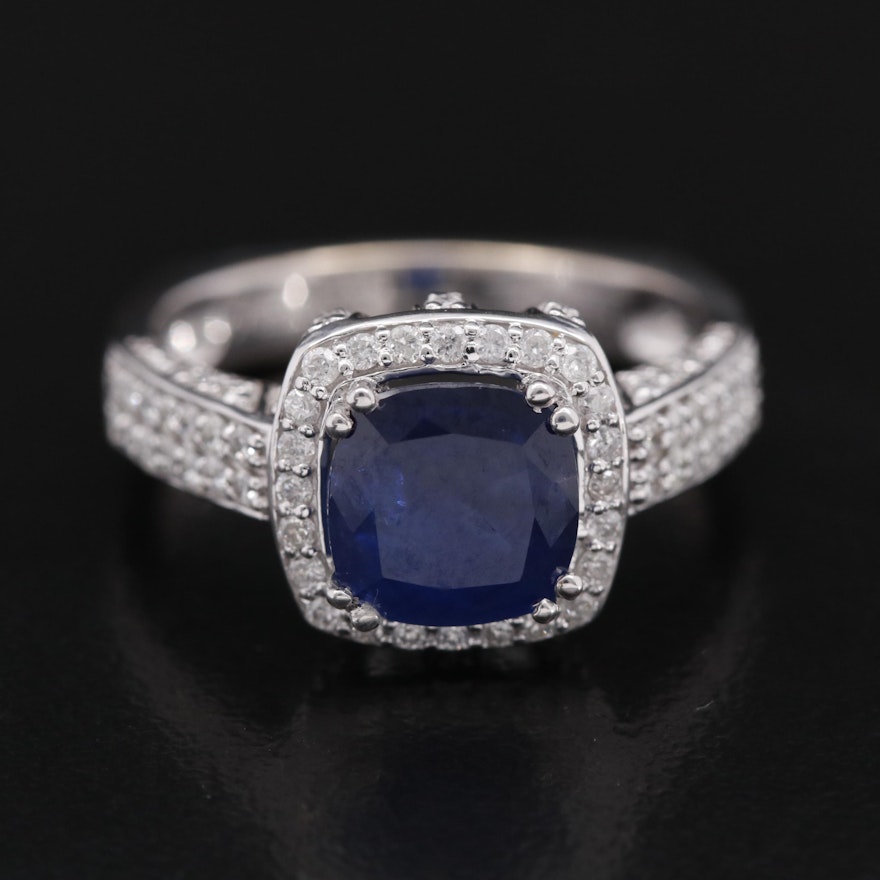 18K 2.13 CT Sapphire and Diamond Ring with Euro Shank