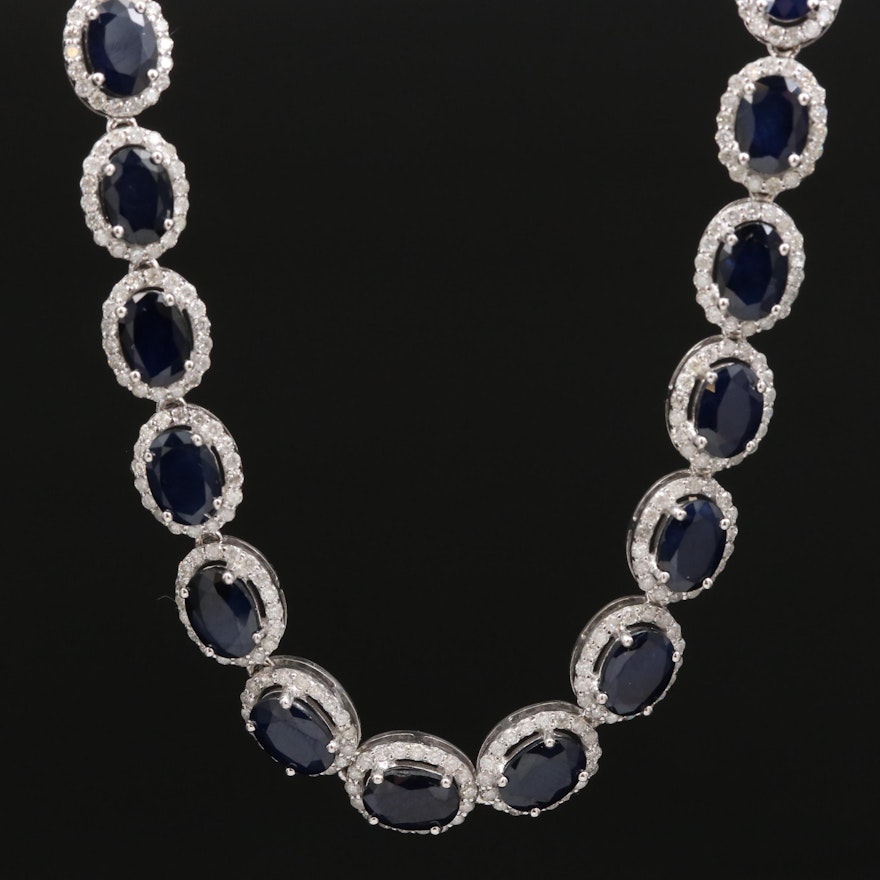 14K Sapphire and 6.32 CTW Diamond Halo Necklace