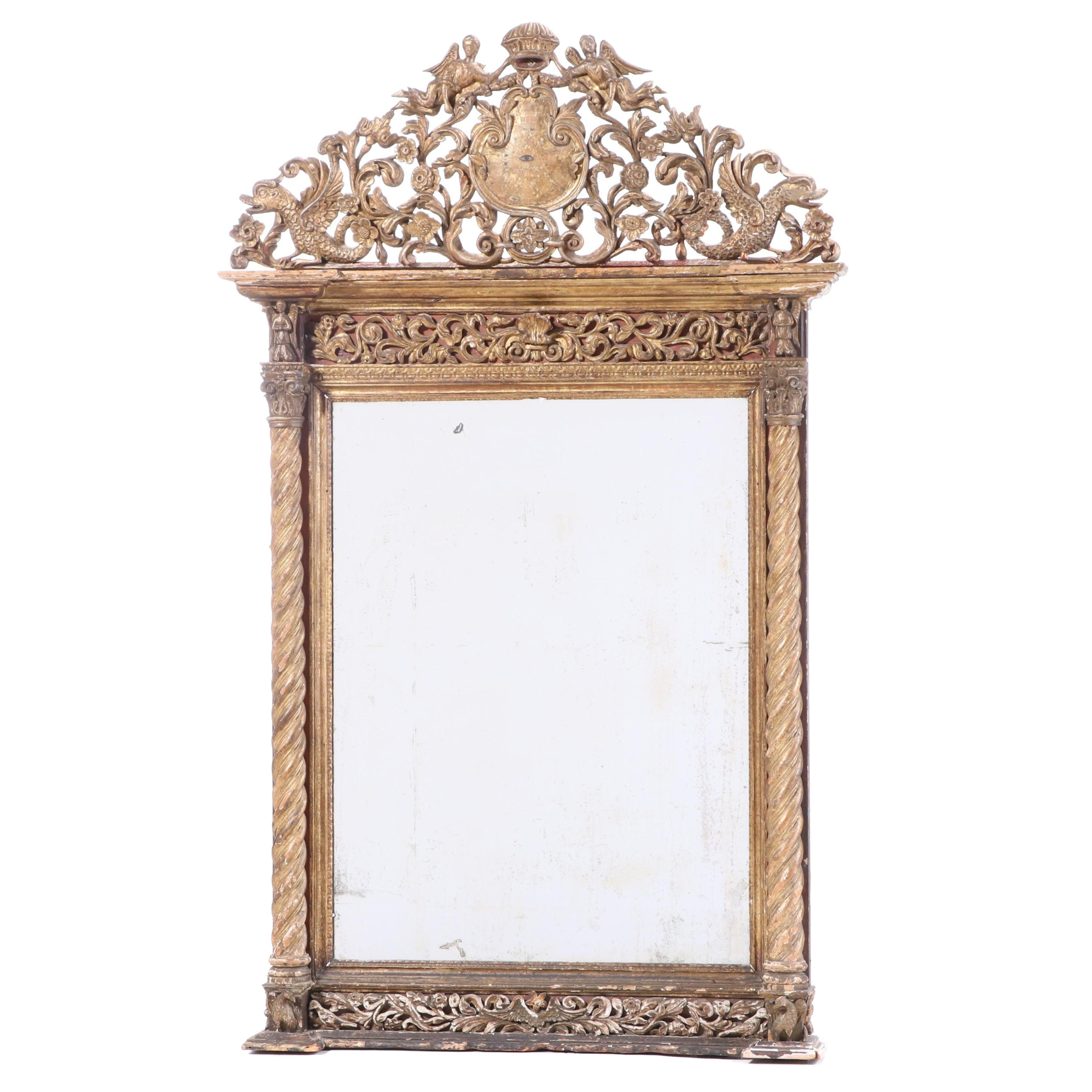 Portuguese Baroque "Eye of Providence" Giltwood Mirror, Circa 1780