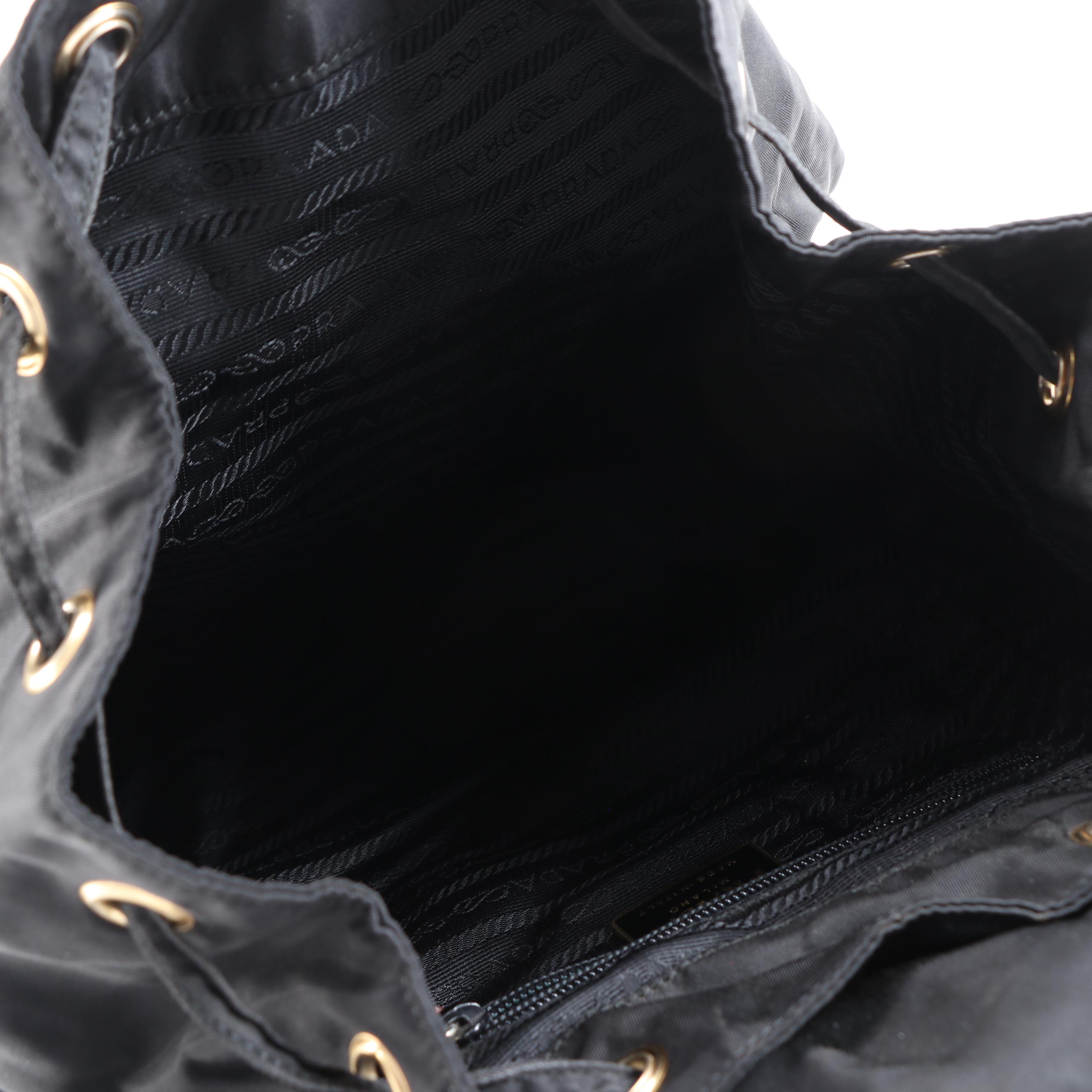 Prada Black Nylon Backpack Purse with Brown Crocodile Embossed Leather Trim