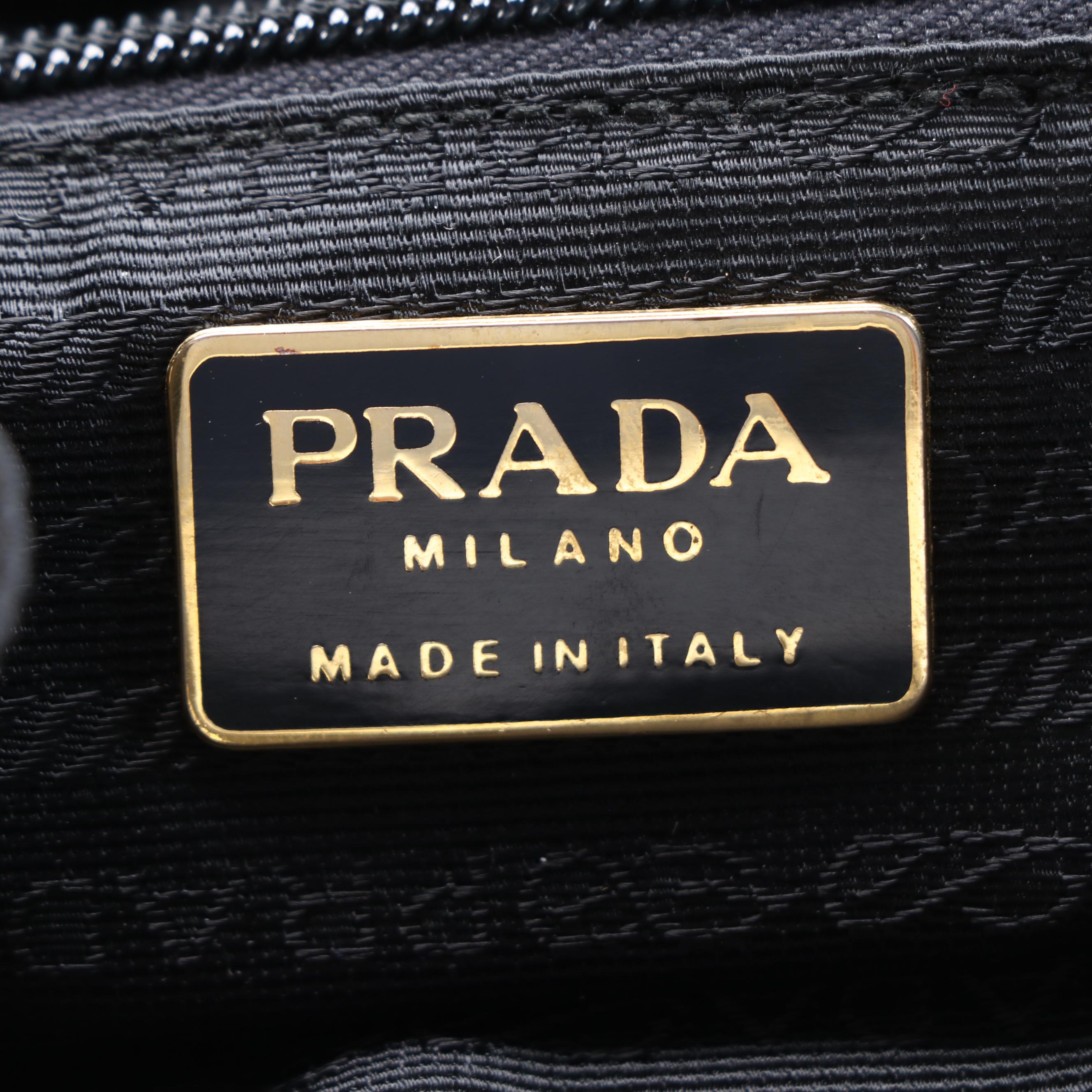 Prada Black Nylon Backpack Purse with Brown Crocodile Embossed Leather Trim