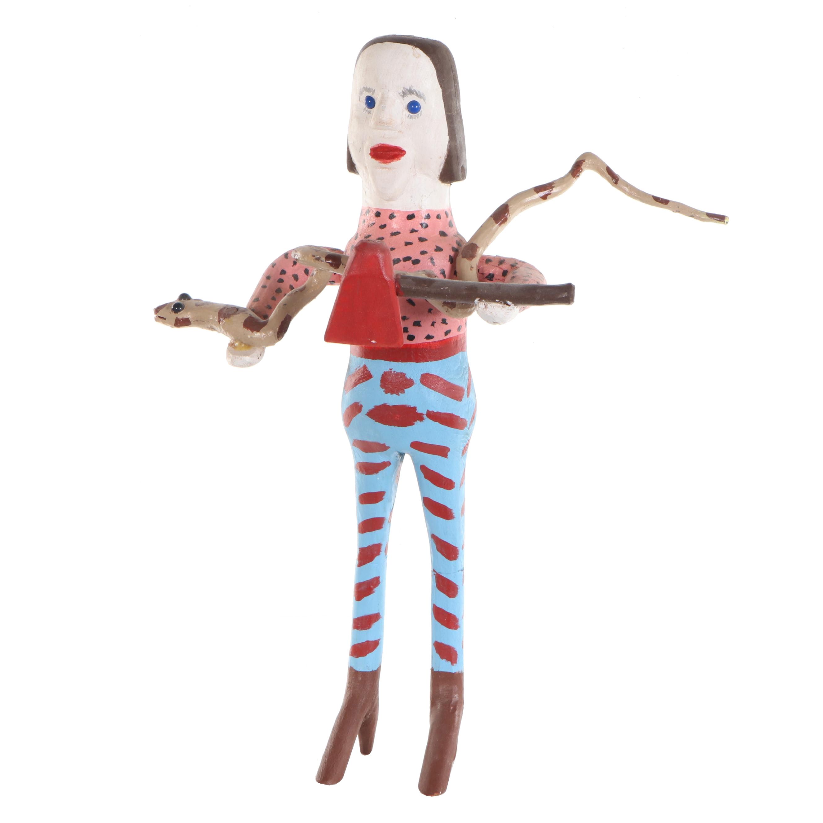 Edd Lambdin Carved Polychrome Folk Art Sculpture, 21st century