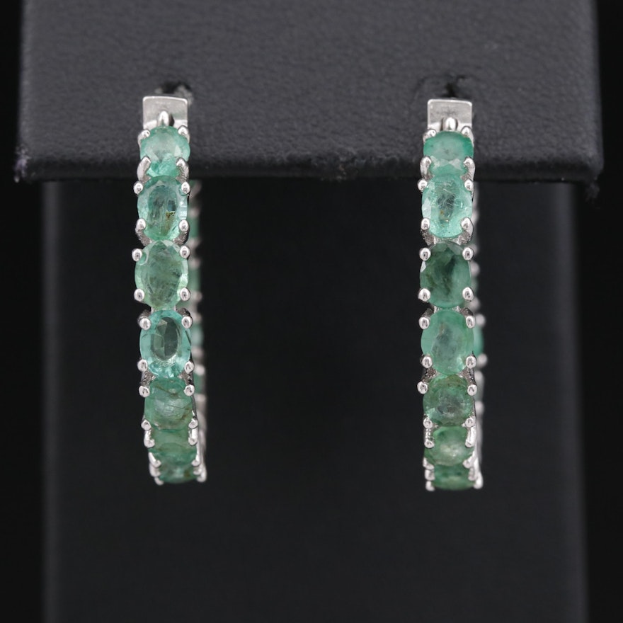 Sterling Silver Emerald Inside Out Hoop Earrings