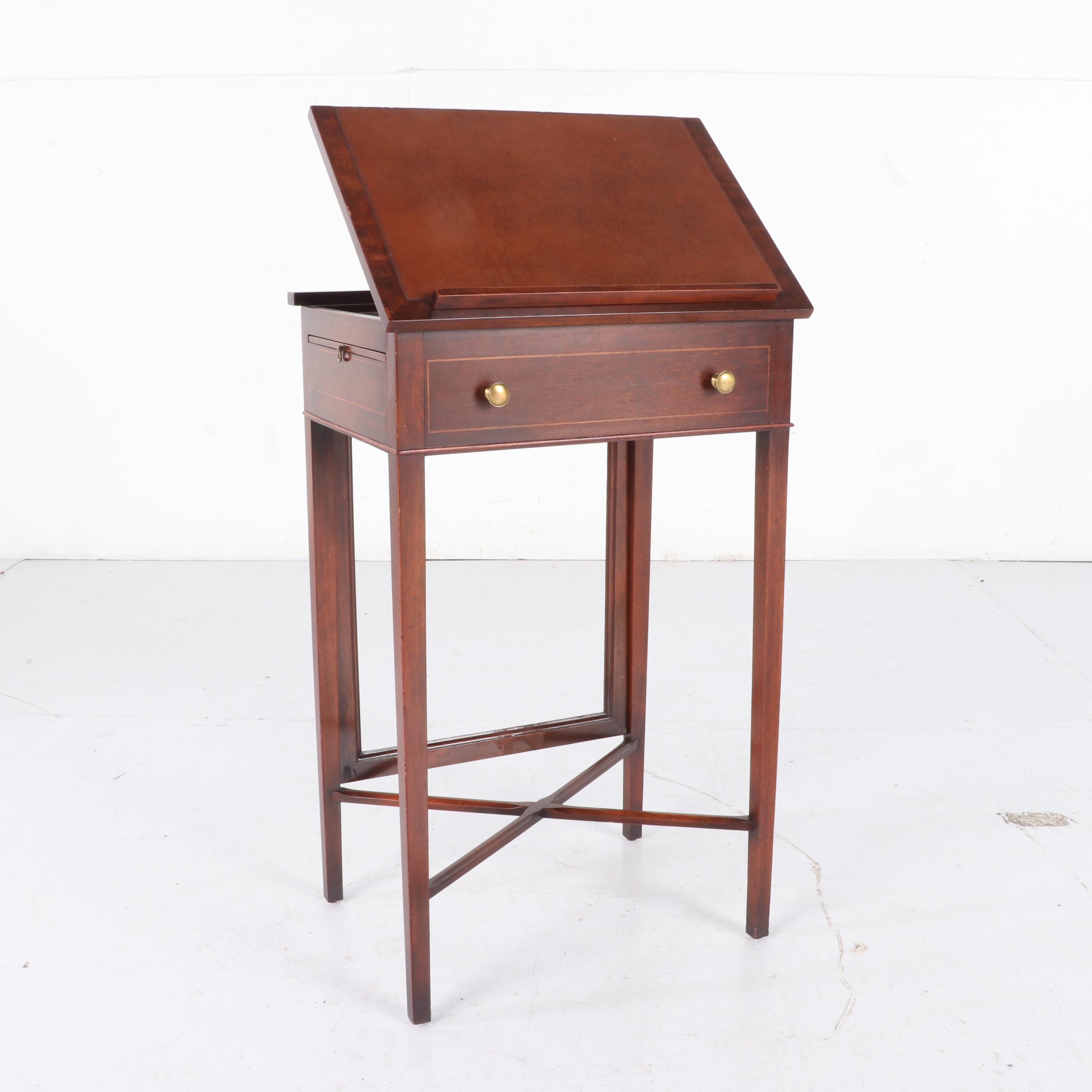 Colonial Mahogany Lecturn Stand with Embossed Leather Top