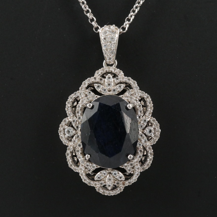 Sterling Silver Corundum and Sapphire Pendant Necklace