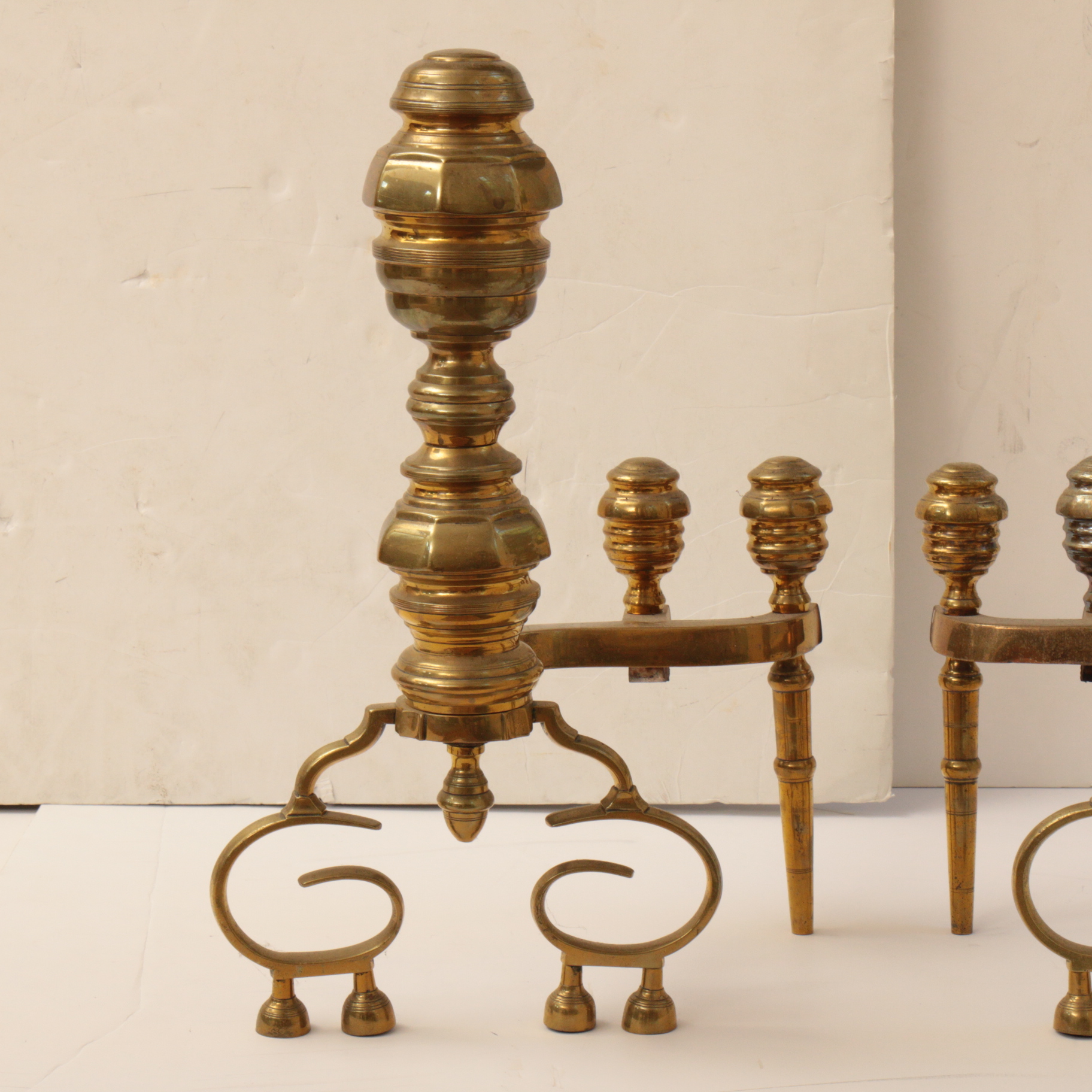 American Federal Brass and Iron Andirons, circa 1825