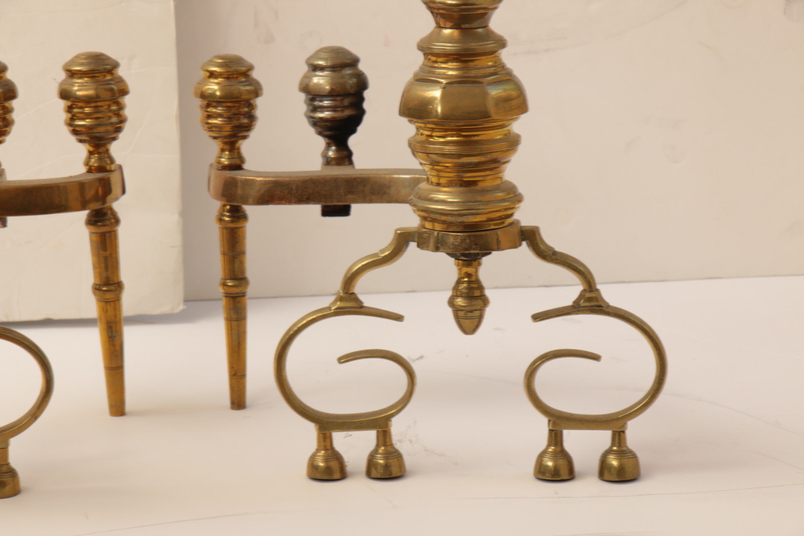 American Federal Brass and Iron Andirons, circa 1825