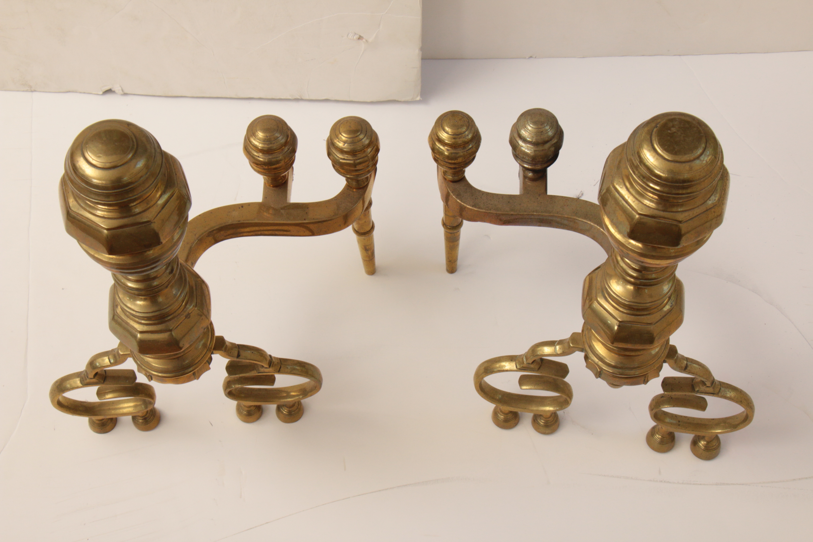 American Federal Brass and Iron Andirons, circa 1825