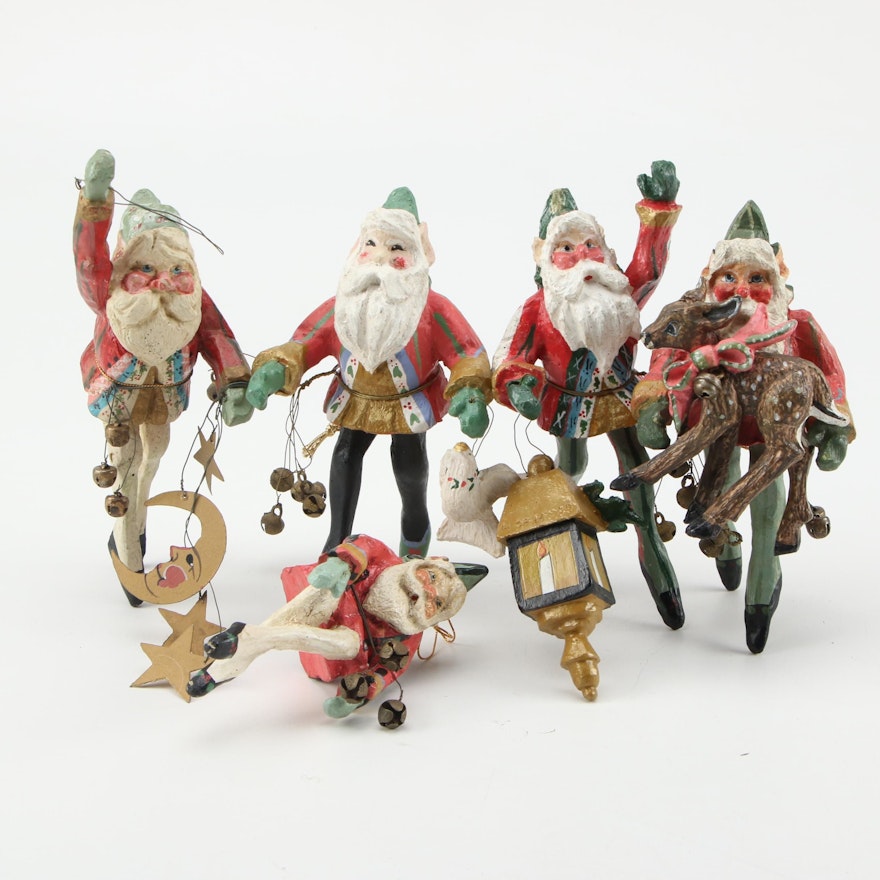 Holiday Christmas Resin Santa Ornaments, Late 20th Century