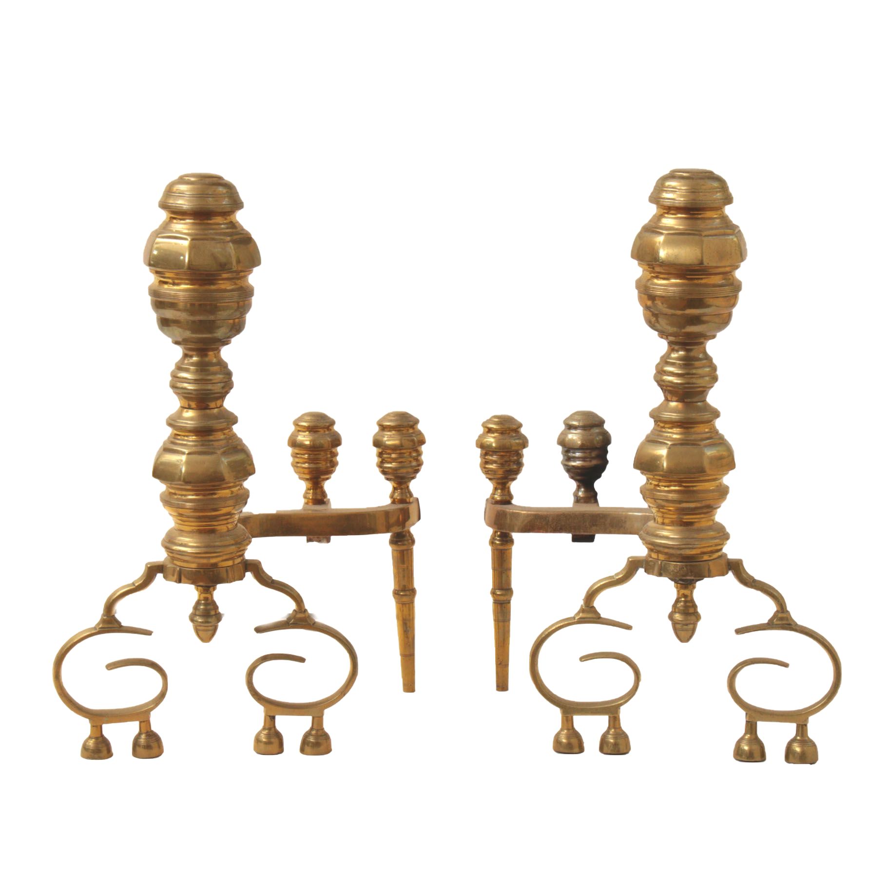 American Federal Brass and Iron Andirons, circa 1825