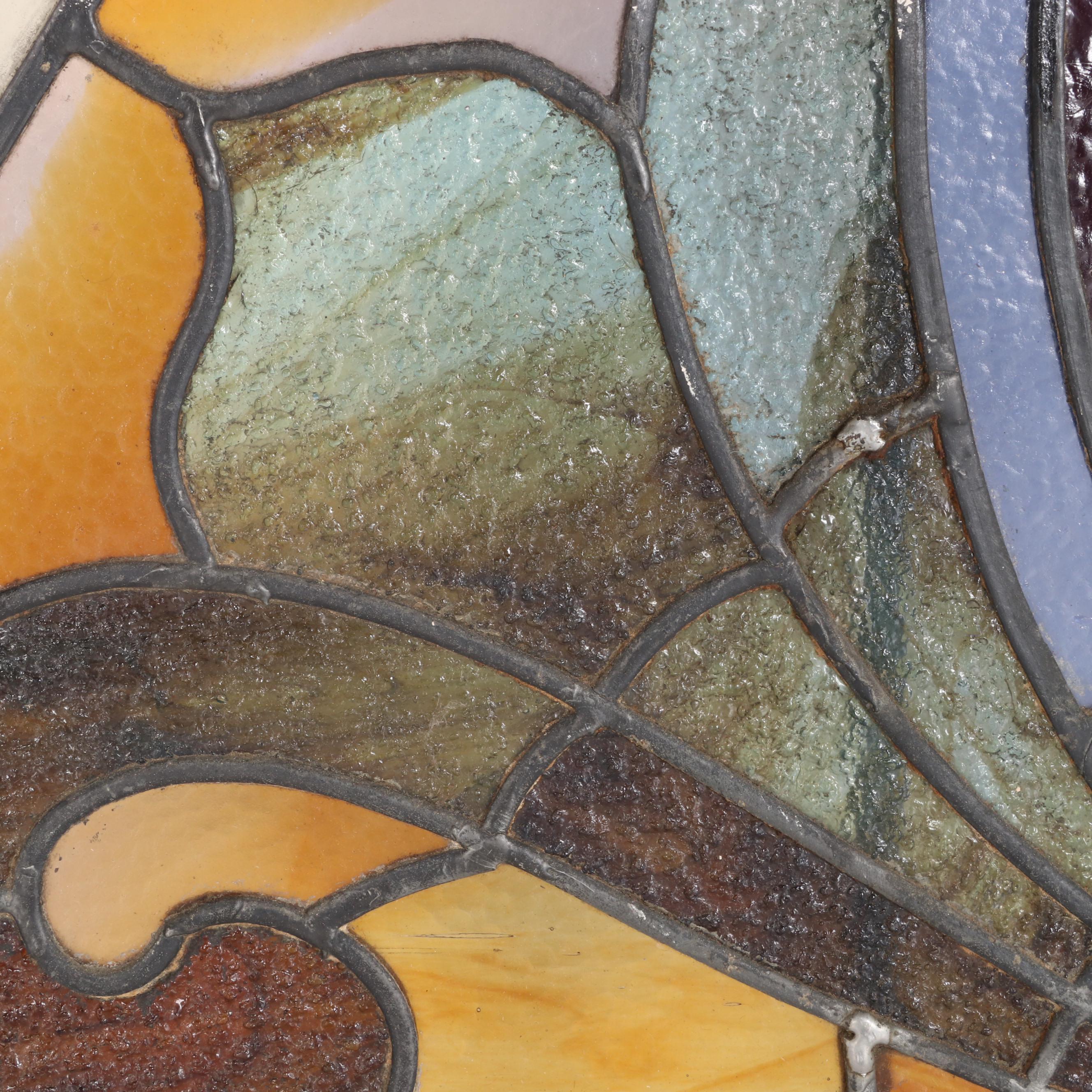 Stained Glass Framed Window Panel, Vintage