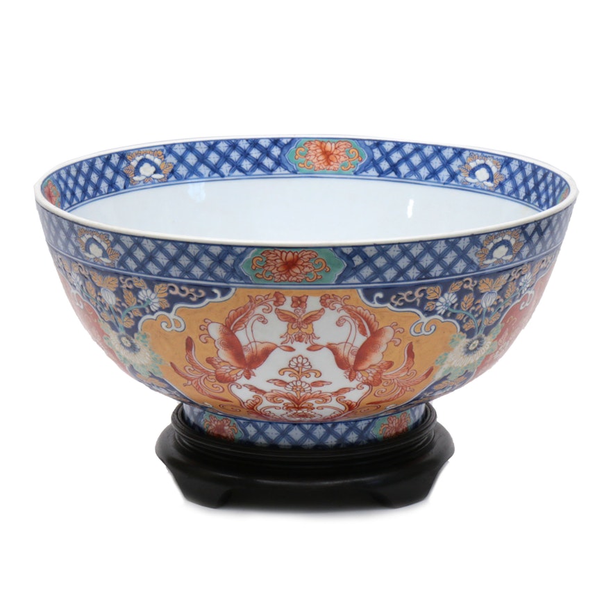Maitland-Smith Chinese Hand-Painted Porcelain Bowl with Stand