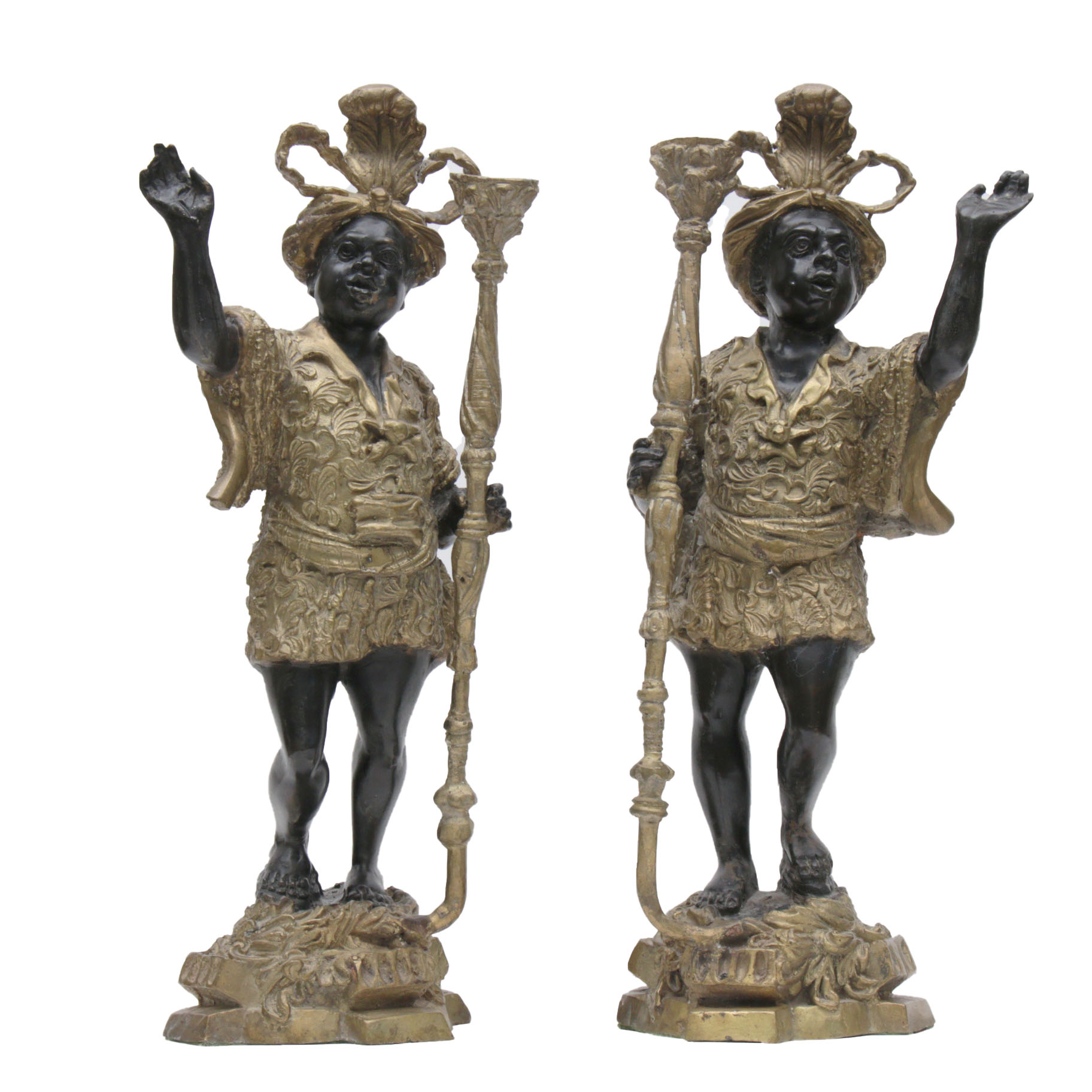 Pair of French Doré Bronze and Ebony Blackamoor Candlesticks, Mid-20th Century
