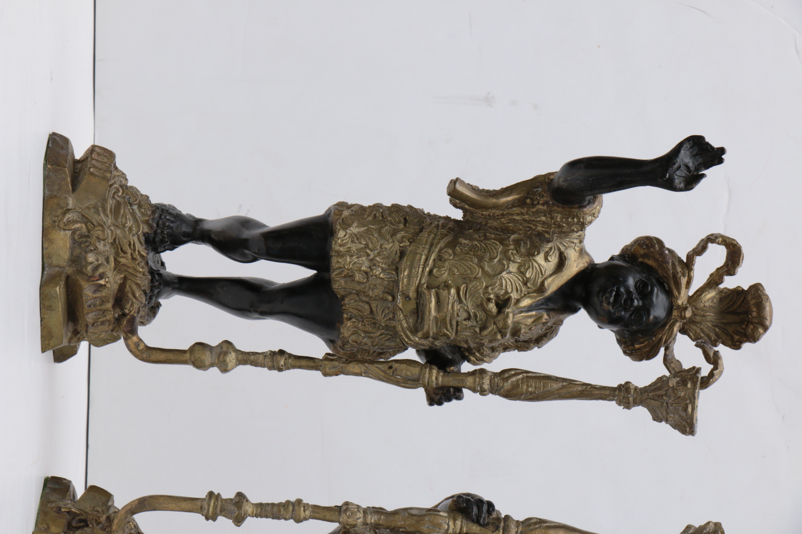 Pair of French Doré Bronze and Ebony Blackamoor Candlesticks, Mid-20th Century