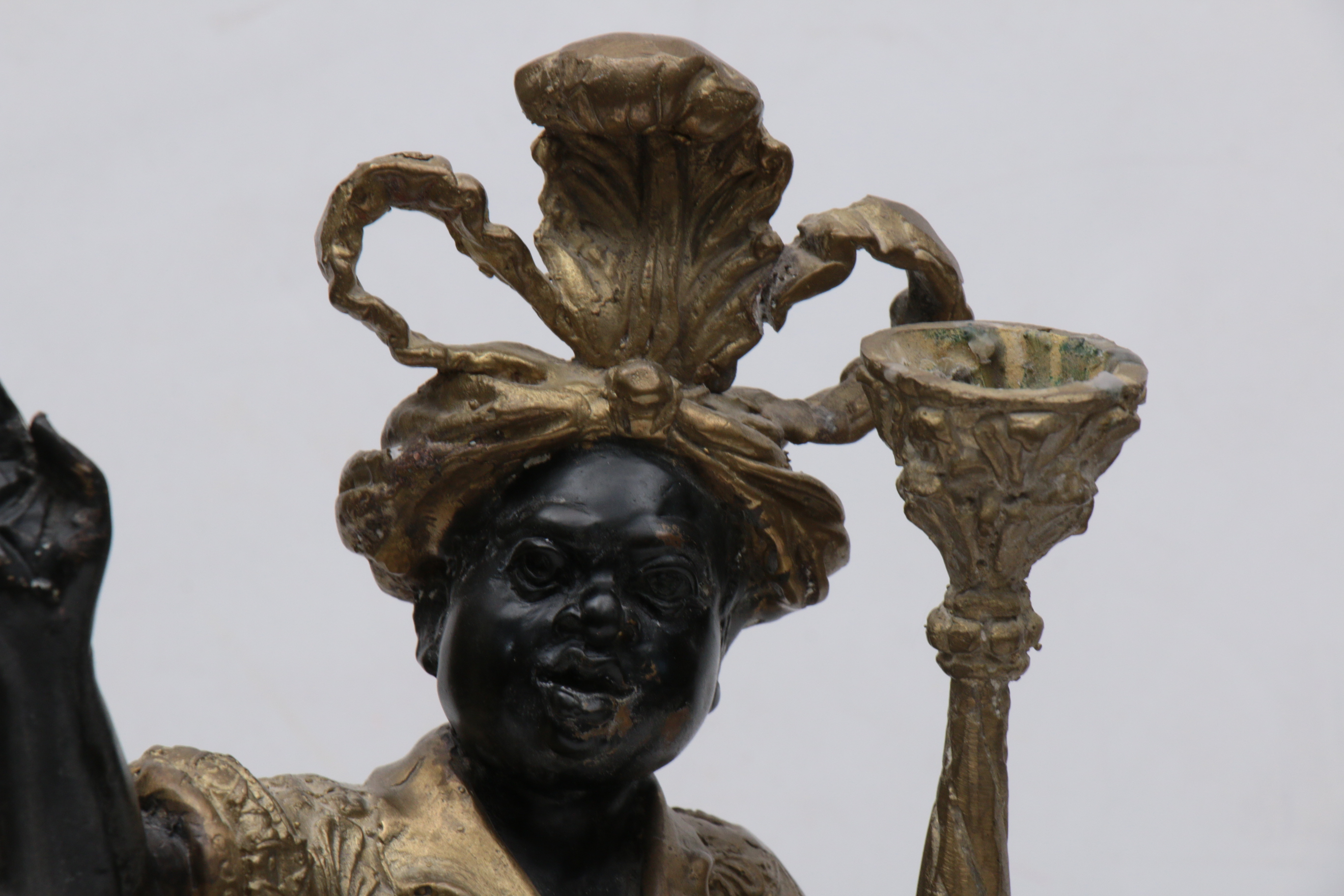 Pair of French Doré Bronze and Ebony Blackamoor Candlesticks, Mid-20th Century