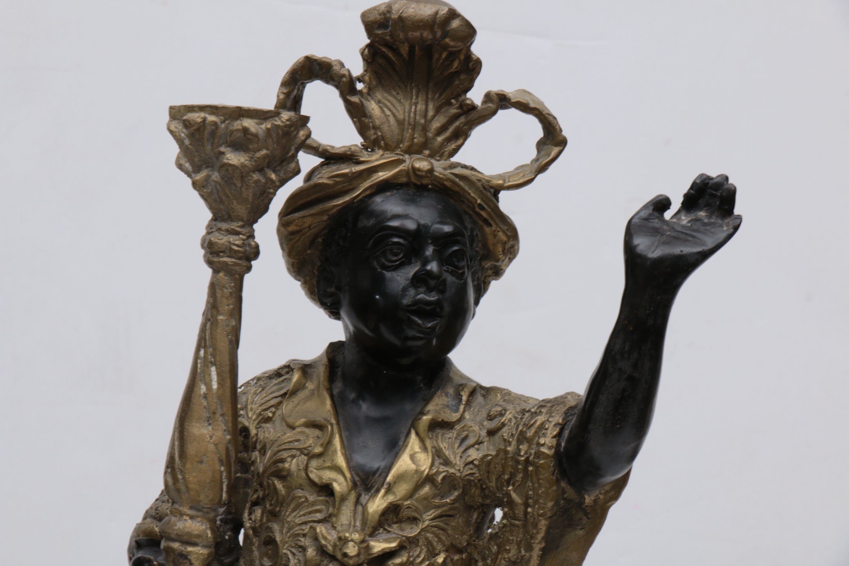 Pair of French Doré Bronze and Ebony Blackamoor Candlesticks, Mid-20th Century