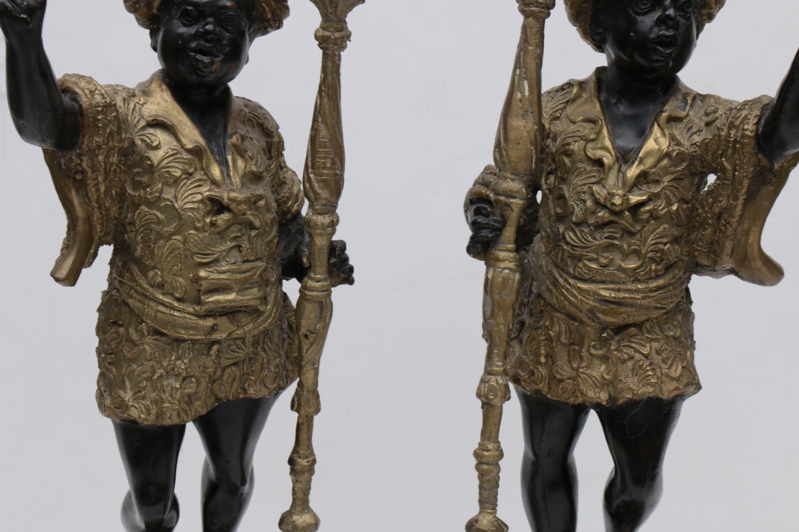 Pair of French Doré Bronze and Ebony Blackamoor Candlesticks, Mid-20th Century